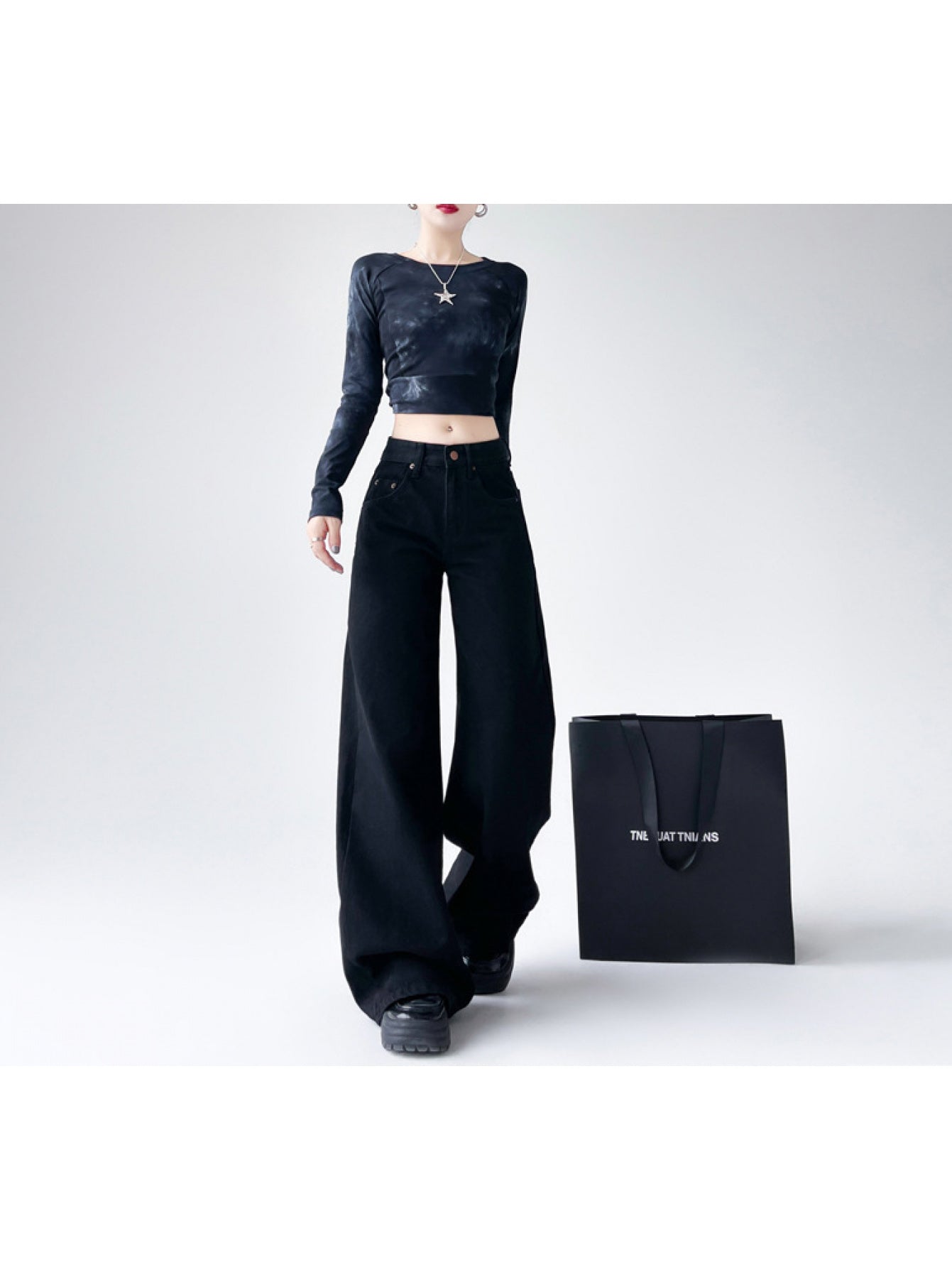 Loose High-waisted Draped Lazy Straight-leg Jeans for Women