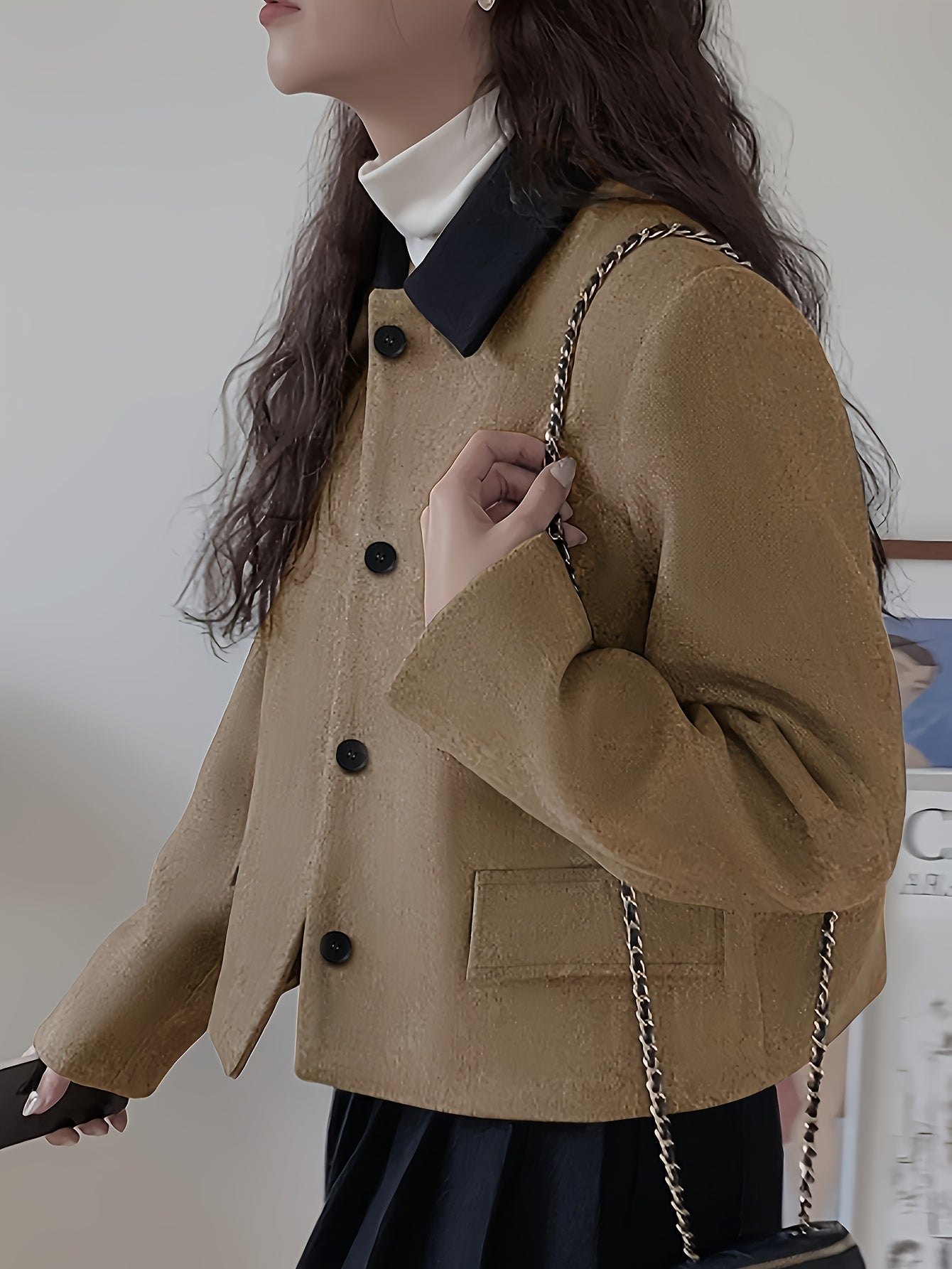 Women'S Short Color-Blocked Coat for Autumn And Winter