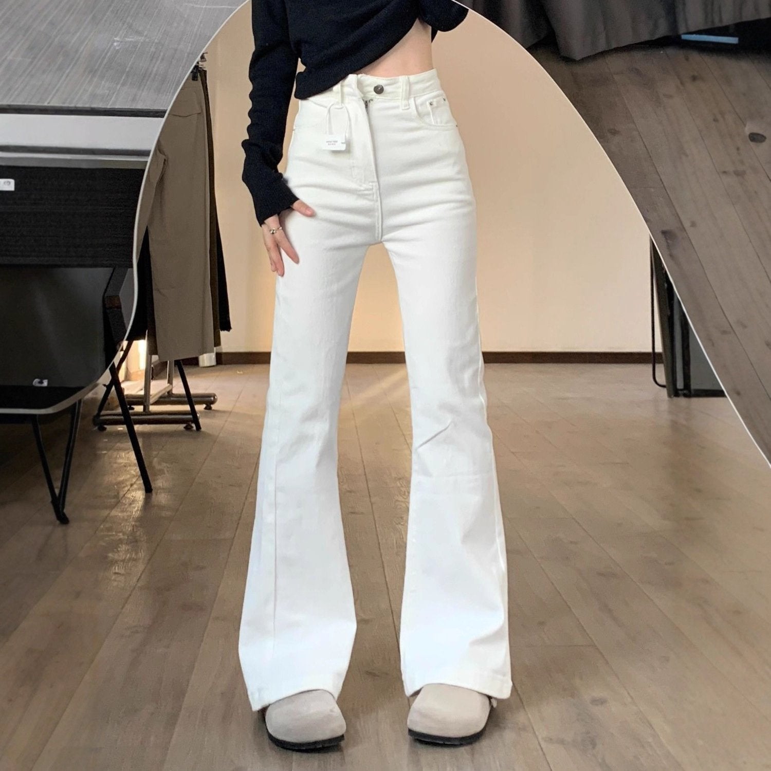 High-waisted Tapered Jeans | Slim-Fitting but Not Too Tight, Elegant Style, Suitable for Short People, Solid Color, Slight Stretch Fabric, All-Season