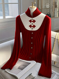 Women'S Chinese-Style Faux Two-Piece Sweater | Long-Sleeve with Beautiful Button Detail