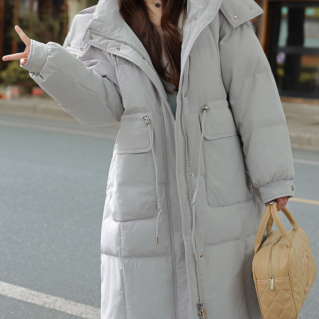 Plus Size, Korean Women's Oversized Puffer Jacket, Loose Fit White Duck Down Jacket