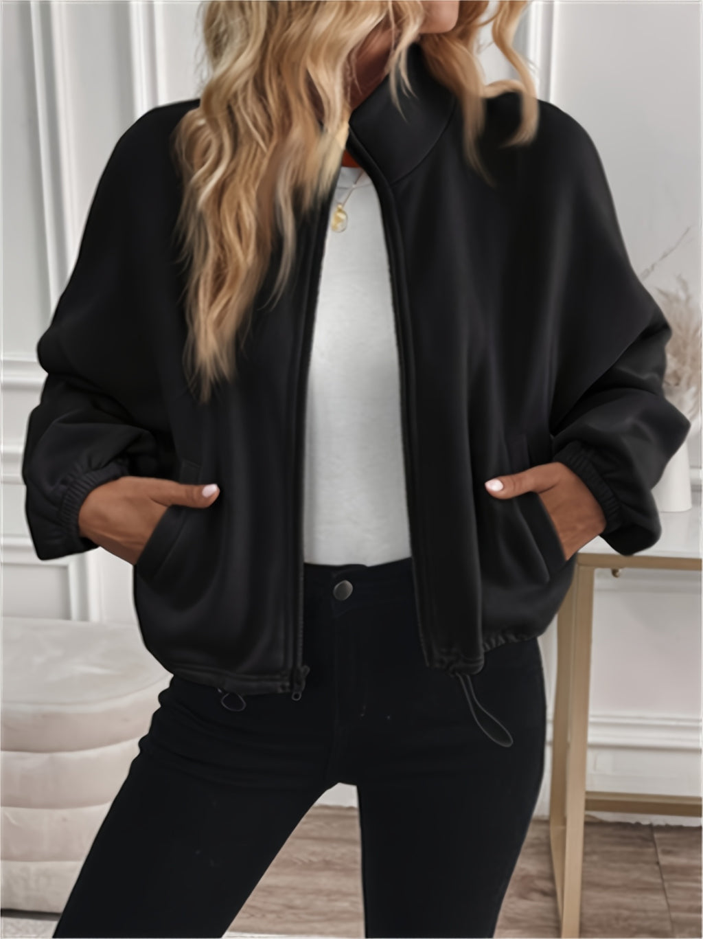 Women'S Casual Jacket with Long Sleeves, Featuring a Zipper And Drawstring, Stylish Attire for The Fall And Winter Seasons