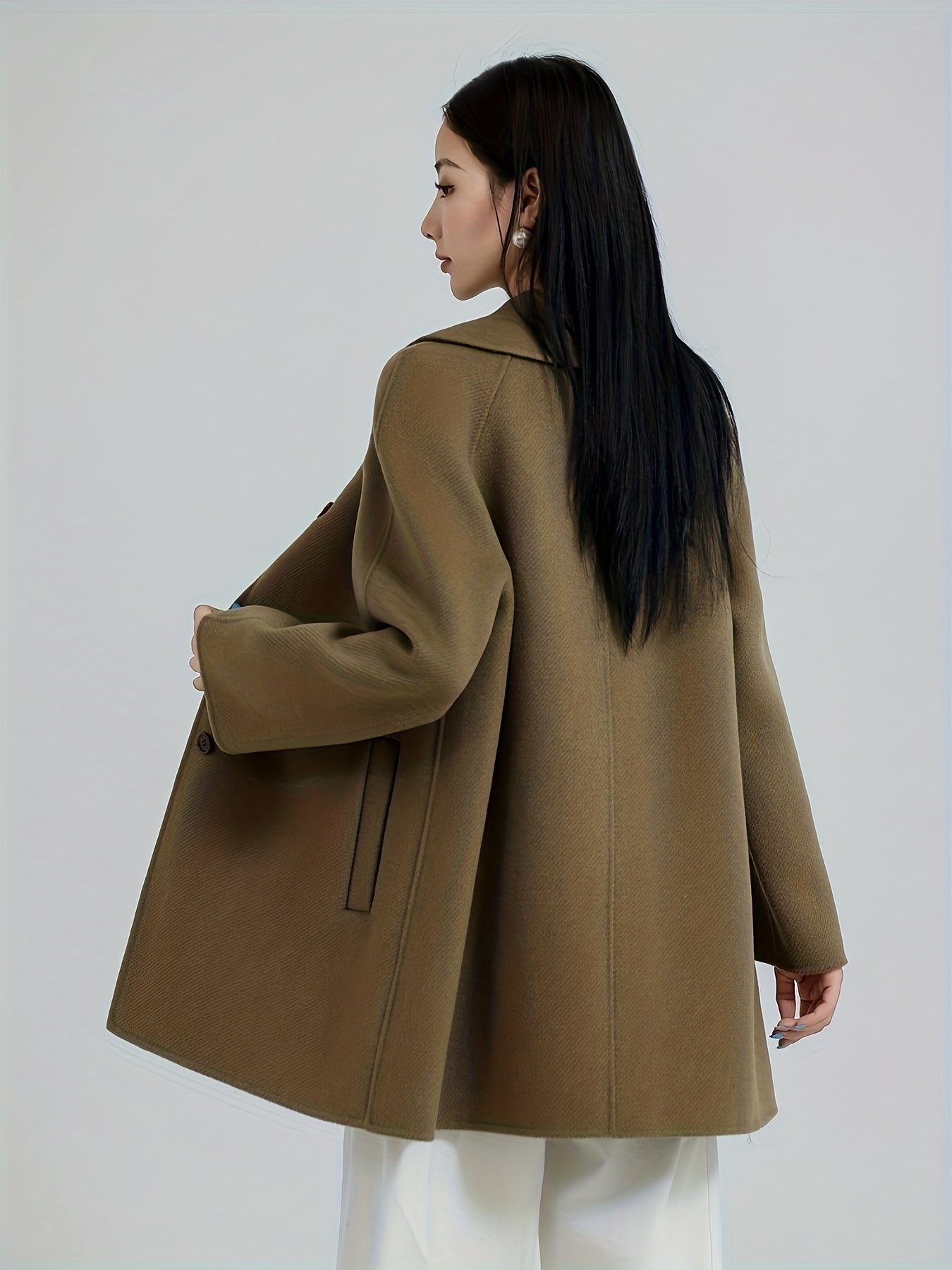 Women's Handmade 100% Wool Wool Coat - Double-Faced Winter Jacket with Single-Breasted Lapel & Pockets, H-Silhouette Peacoat Overcoat for Fall\Winter