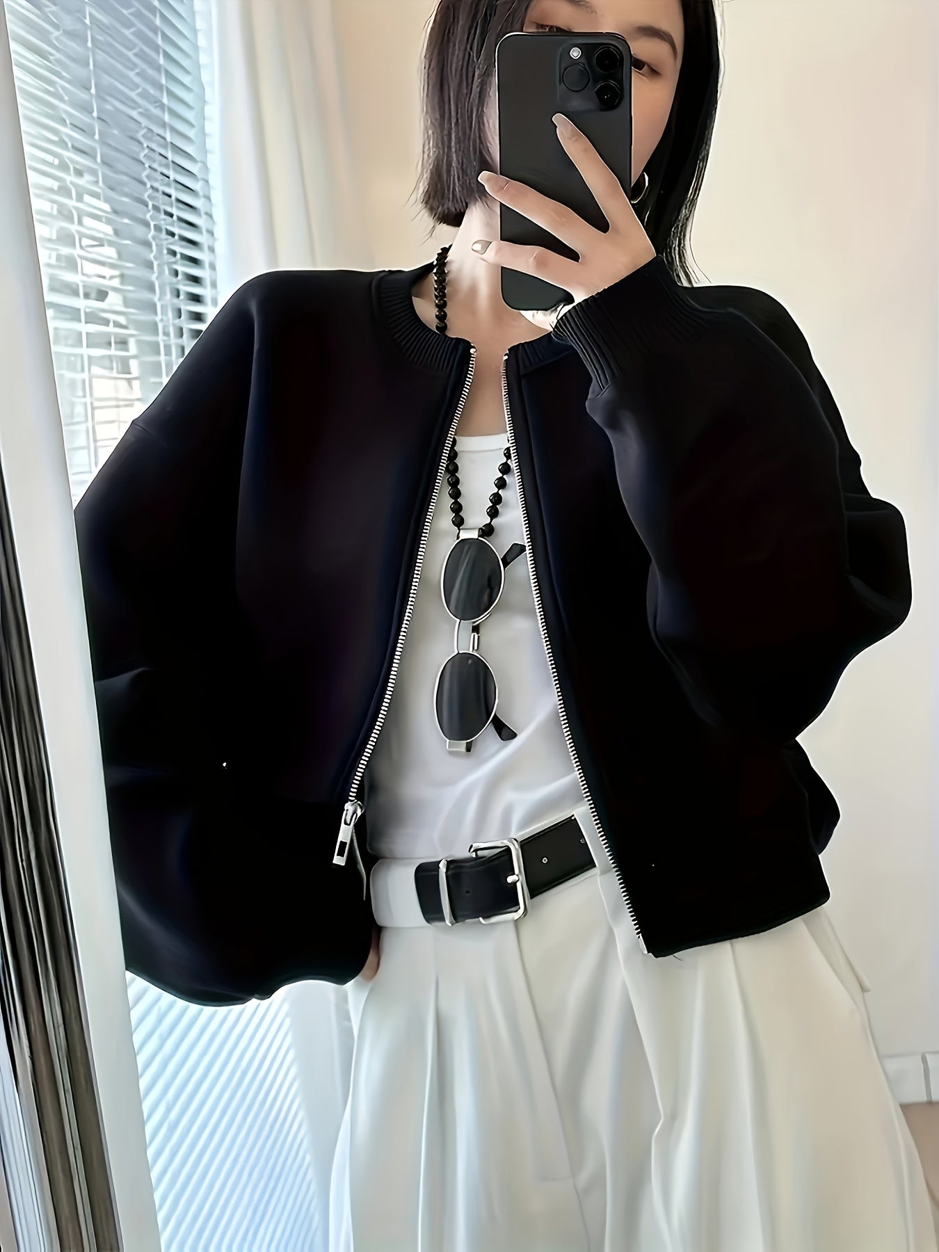 Black Women'S Fleece Zip-Up Hoodie Jacket with a Small Stand Collar, Suitable for Autumn And Winter, Perfect for Casual