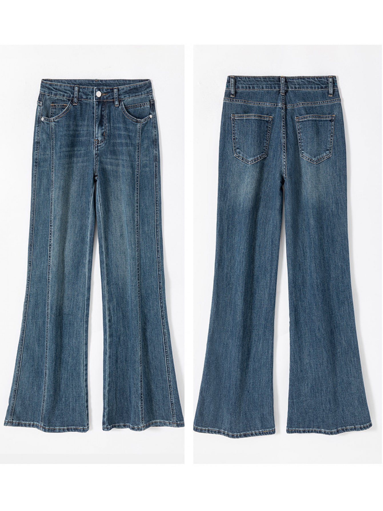 Fleece-lined High-Waisted Jeans | Elegant Solid Color, Slight Stretch, Straight Leg, All-season