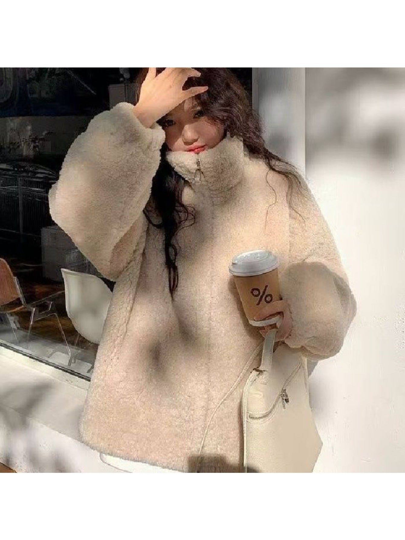 2025 Hot-selling American-style Imitation Lamb Fleece Lined Thickened Coat for Women, Loose -padded Jacket, Plush -padded Coat, Fleece Sweatshirt Jacket