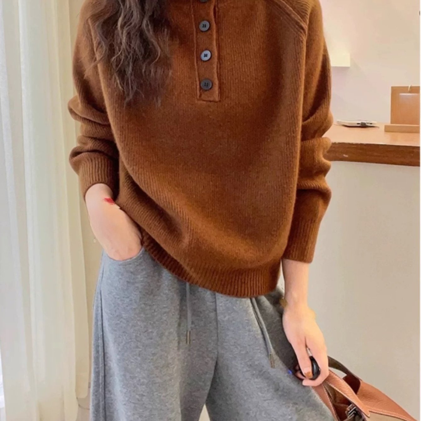 Winter Sweater - High Neck Turtleneck Button-Front Closure, Loose Fit Soft Warm Pullover Sweaters, One-Size-Fits-Most Color Block design for Office, Date Night & Cold Weather