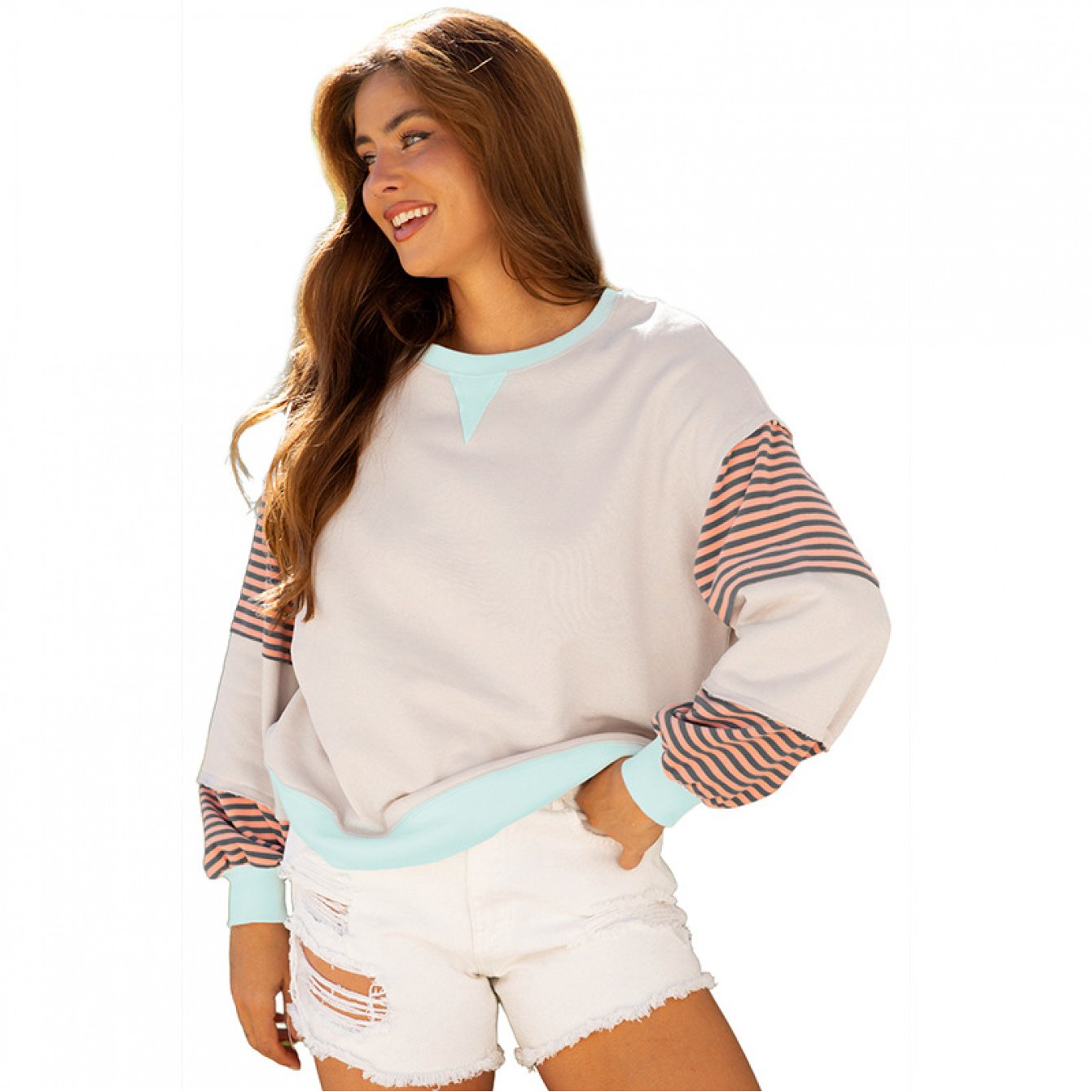 Casual, loose-fitting, versatile long-sleeved top, new striped round neck sweatshirt women.