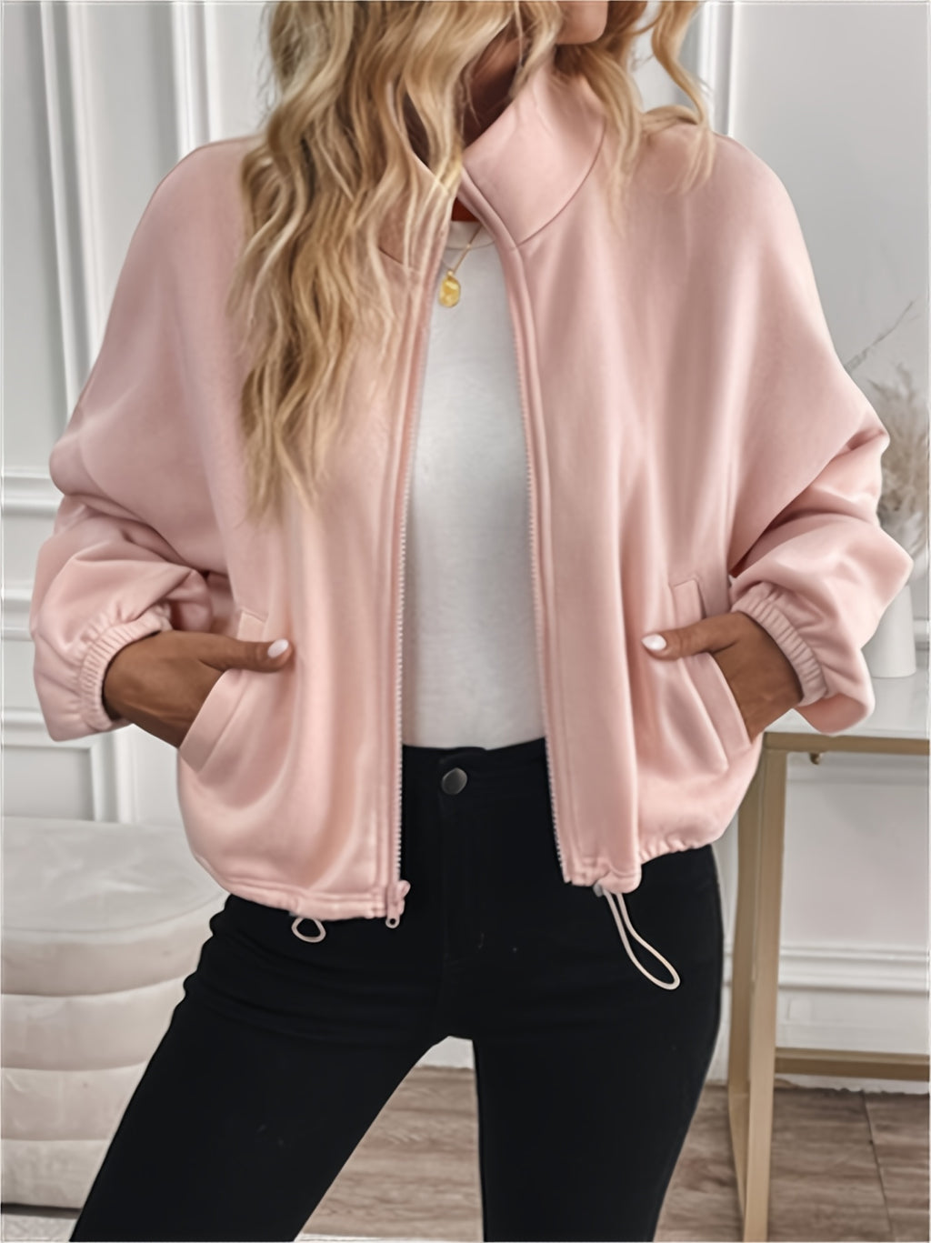 Women'S Casual Jacket with Long Sleeves, Featuring a Zipper And Drawstring, Stylish Attire for The Fall And Winter Seasons