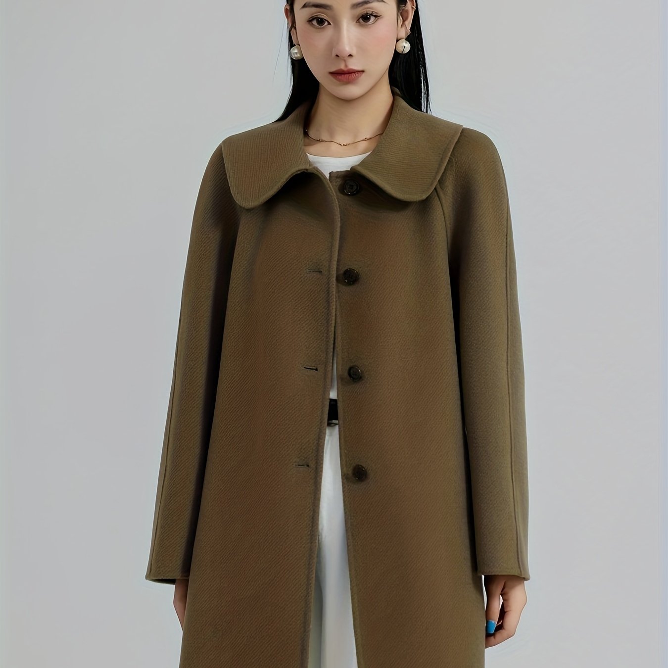 Women's Handmade 100% Wool Wool Coat - Double-Faced Winter Jacket with Single-Breasted Lapel & Pockets, H-Silhouette Peacoat Overcoat for Fall\Winter