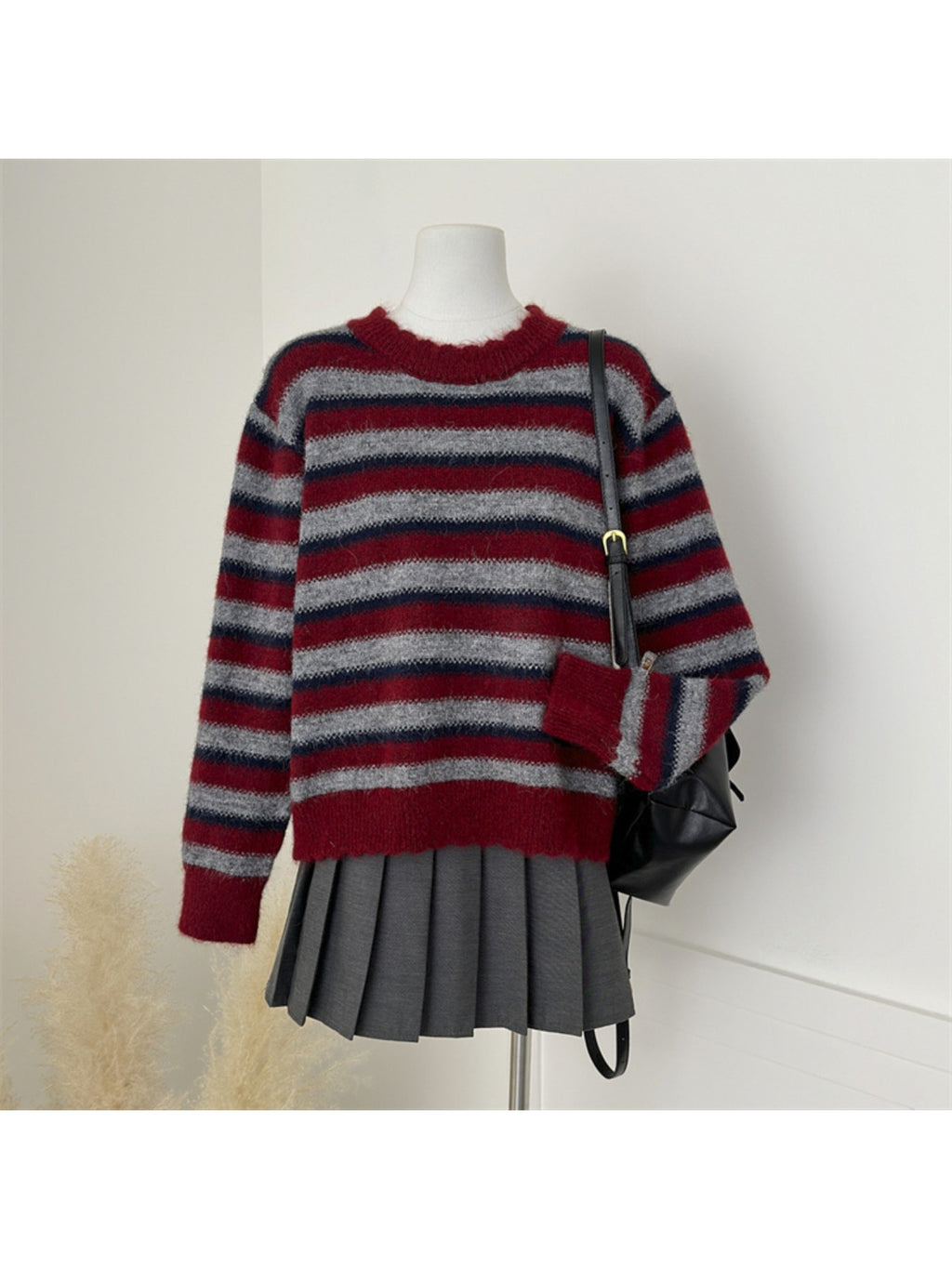 Autumn and Winter Women'S Simple and Versatile Striped Crew Neck Pullover Long-sleeve Sweater | Casual Style, Solid Color Pattern