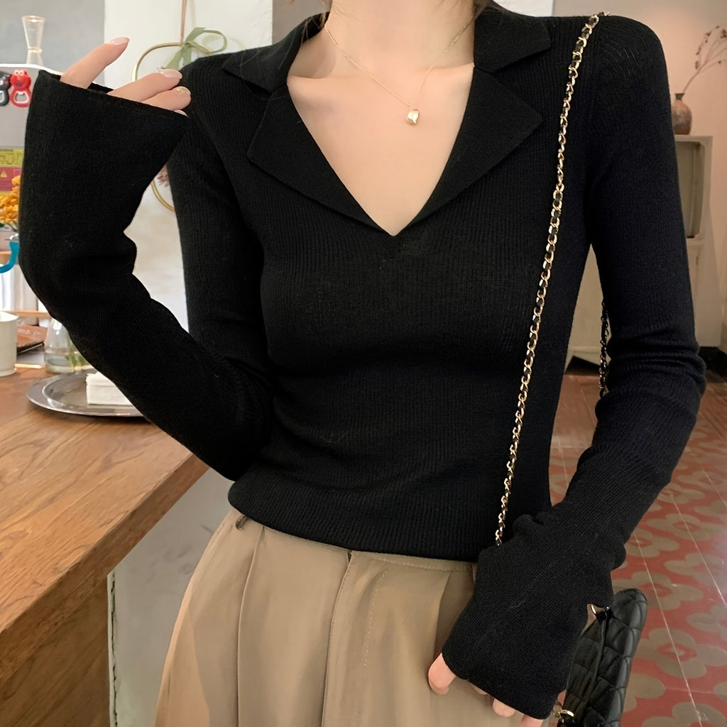Women'S Elegant V-Neck Sweater - Slim Fit Long Sleeve Office & Everyday Top, Soft Sweater for Fall\Winter, Chic Layering Piece for Women, Professional & Casual Outfits