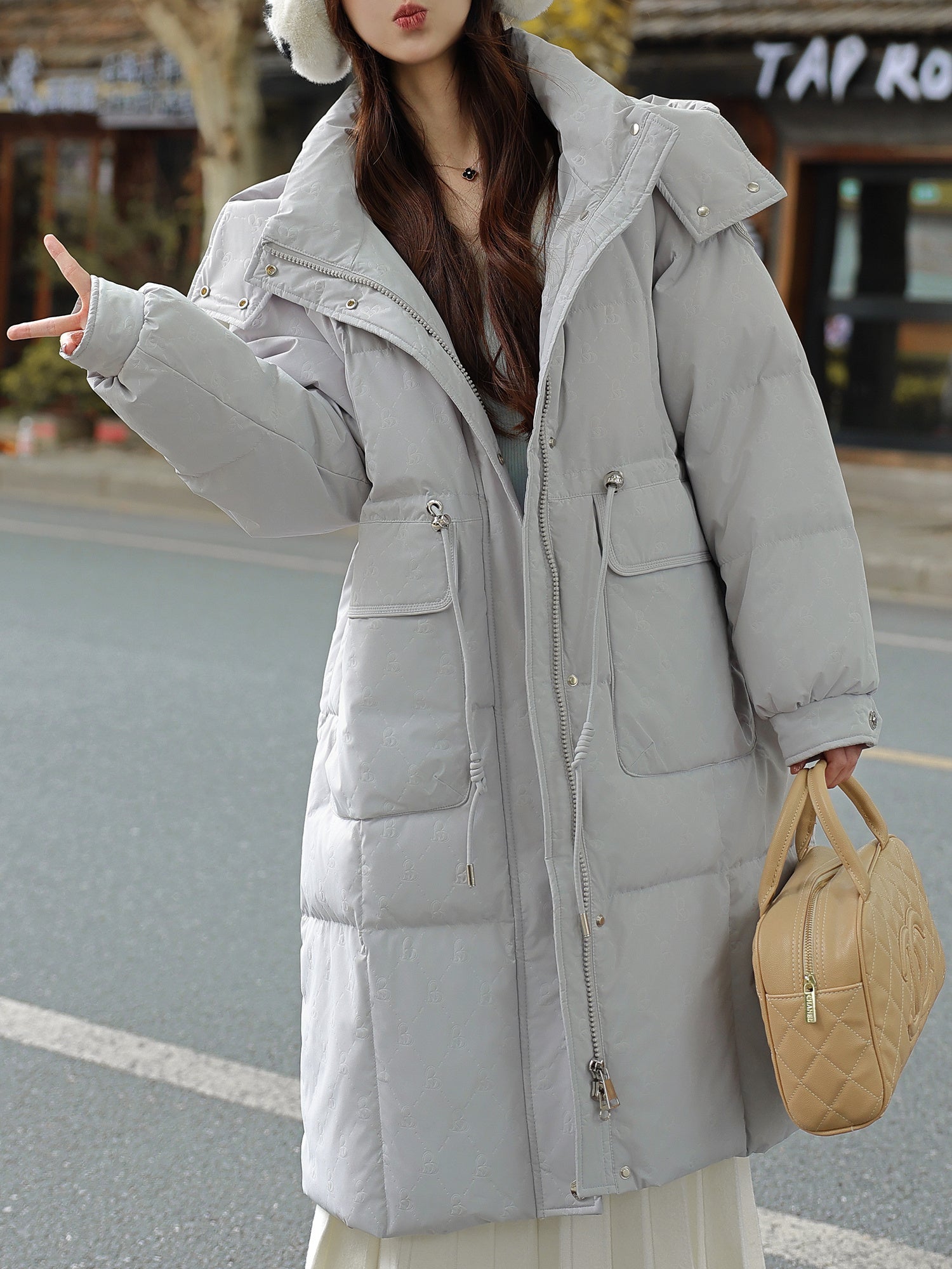Plus Size, Korean Women's Oversized Puffer Jacket, Loose Fit White Duck Down Jacket