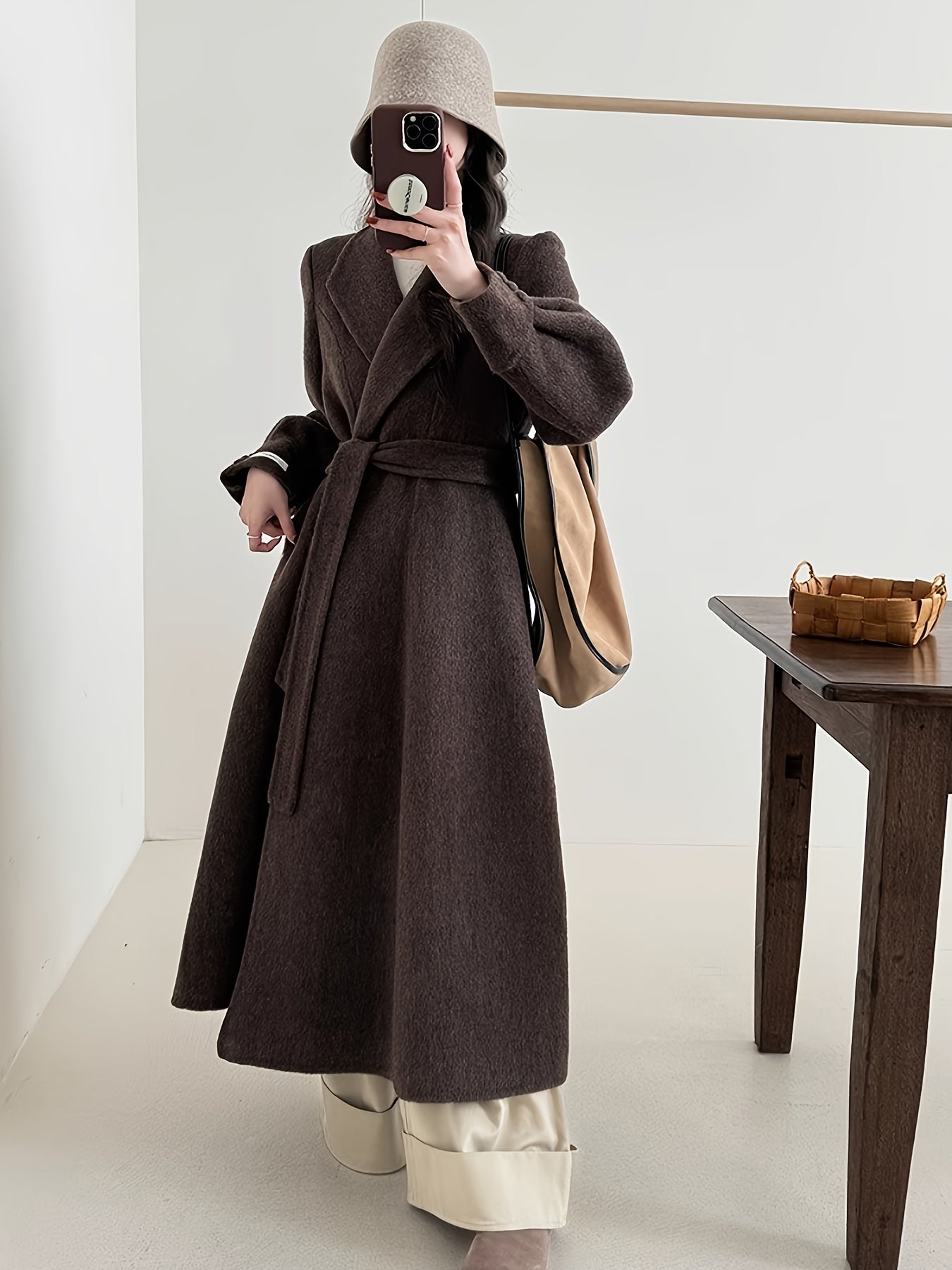 Women's Wool Coat, Elegant Solid Color, Button Details, Versatile Commuter Style, Autumn-Winter, Ideal Gift for Women and Christmas