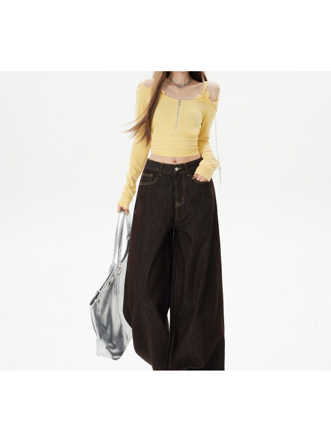 High-waisted, Lazy,, Straight-leg, Loose, Wide-leg Jeans