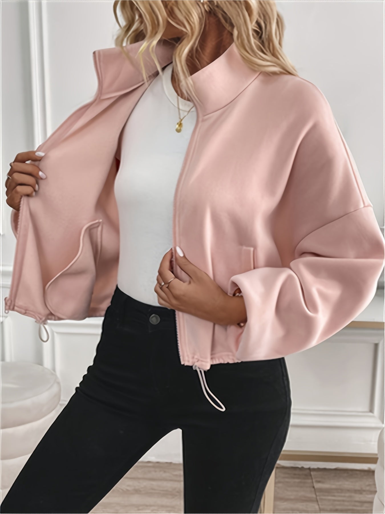 Women'S Casual Jacket with Long Sleeves, Featuring a Zipper And Drawstring, Stylish Attire for The Fall And Winter Seasons