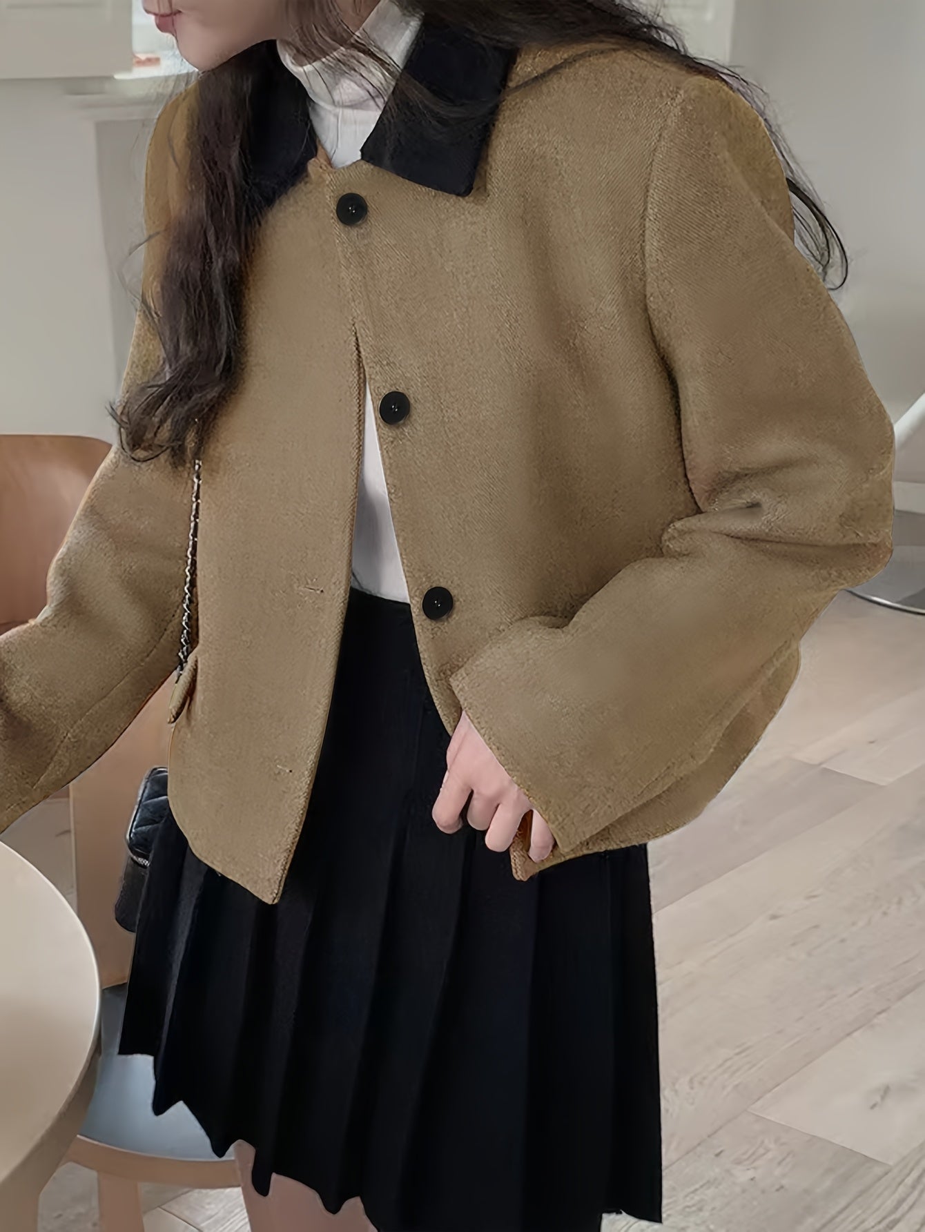 Women'S Short Color-Blocked Coat for Autumn And Winter