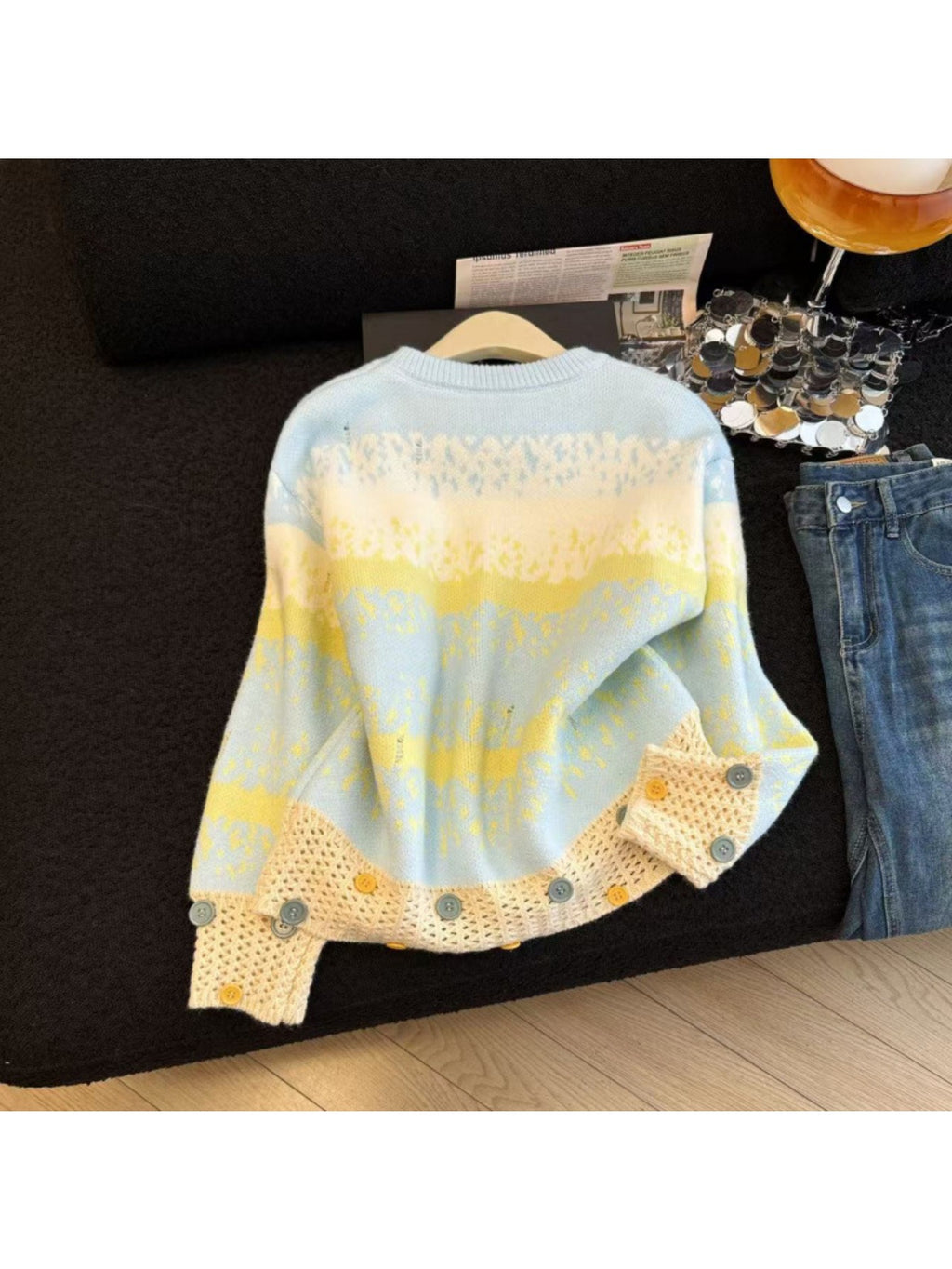 New Fresh and Dopamine 2026 Autumn and Winter New Style Hooded Loose Thickened Sweater Coat with Printed Design | Casual Style, High Neck, Plaid Pattern, Contrast Binding Details