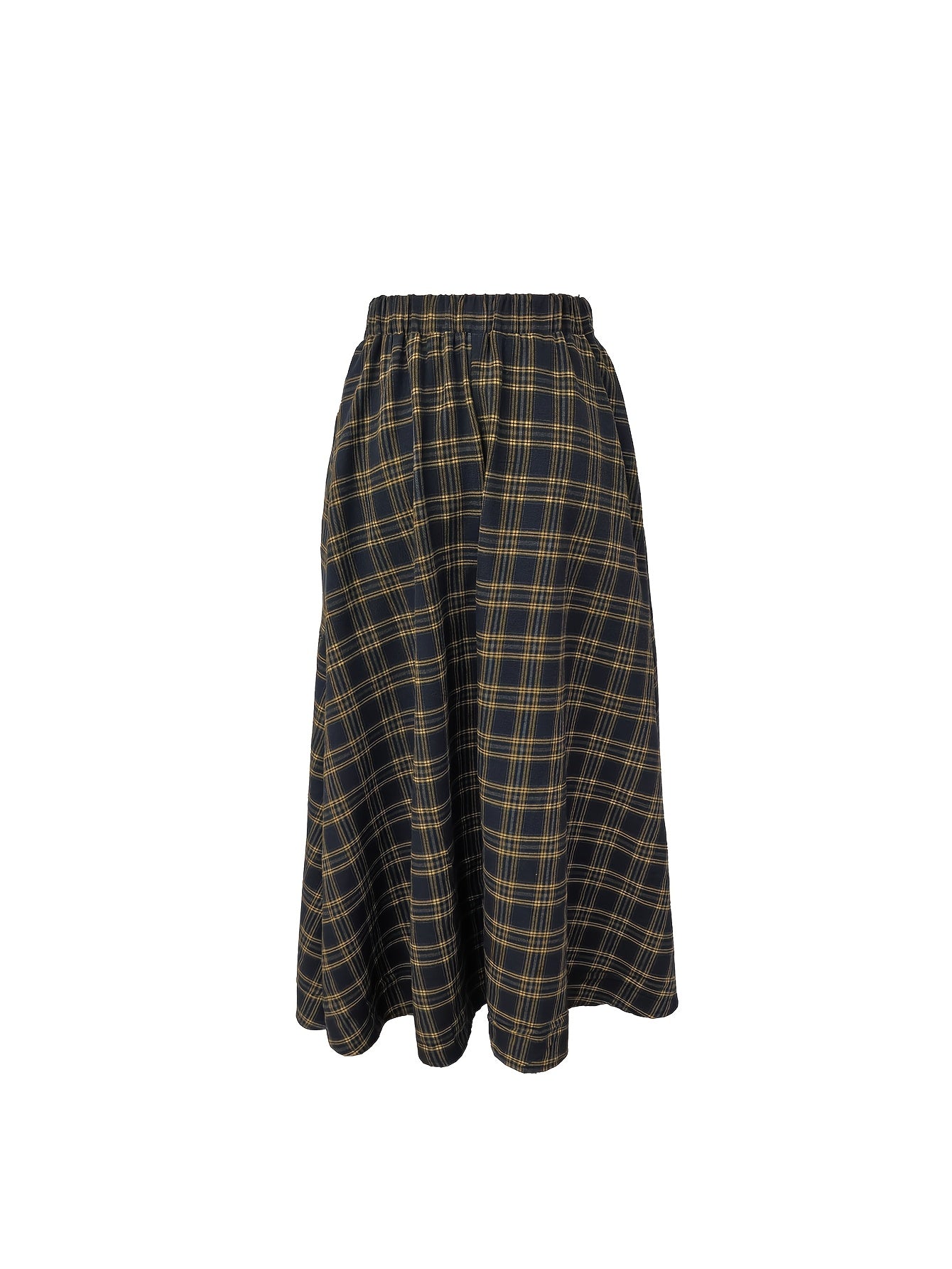 Vintage Plaid Skirt | Coffee-Colored High-Waist Flared A-Line, Mid-Length Forest-Style Versatile Skirt That Is Slim-Fitting And Hip-Covering, Ideal for Autumn and Winter