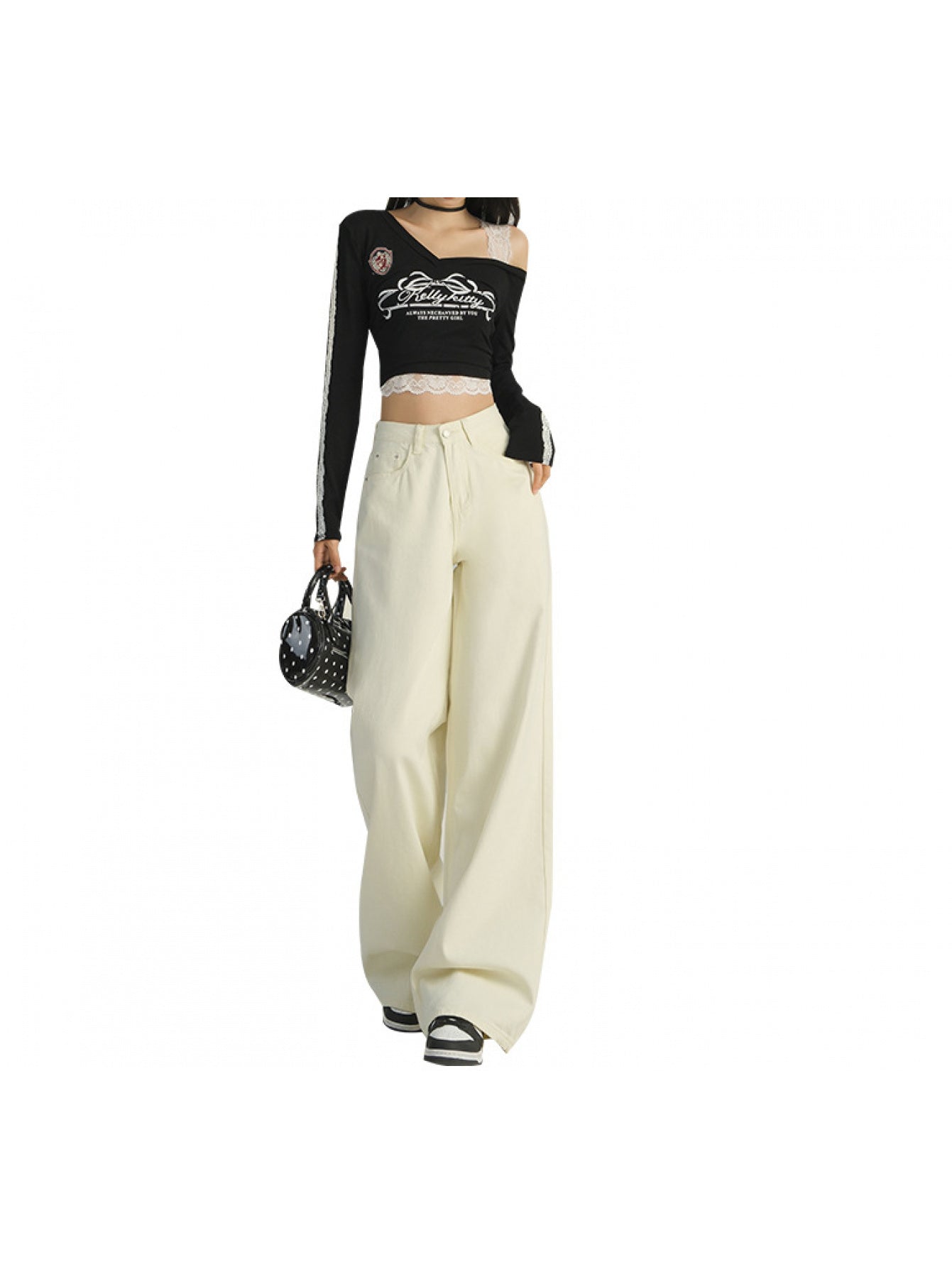 High-waisted, Lazy-Chic Floor-Length Denim Jeans | Elegant Solid Color with Slight Stretch, Straight Leg Style, Suitable for All Seasons