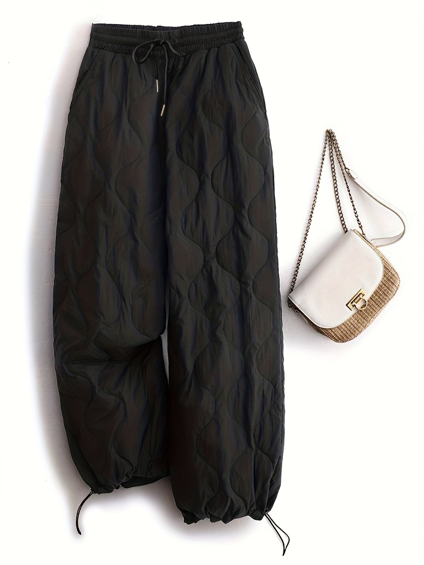 Women'S Vintage Winter Thermal Harem Pants | Full-Length Wide-Leg Trousers with Elastic Waist & Cuff, Thick Black, Machine Washable, Loose Fit for Skiing, Casual Outdoors, Cold Weather