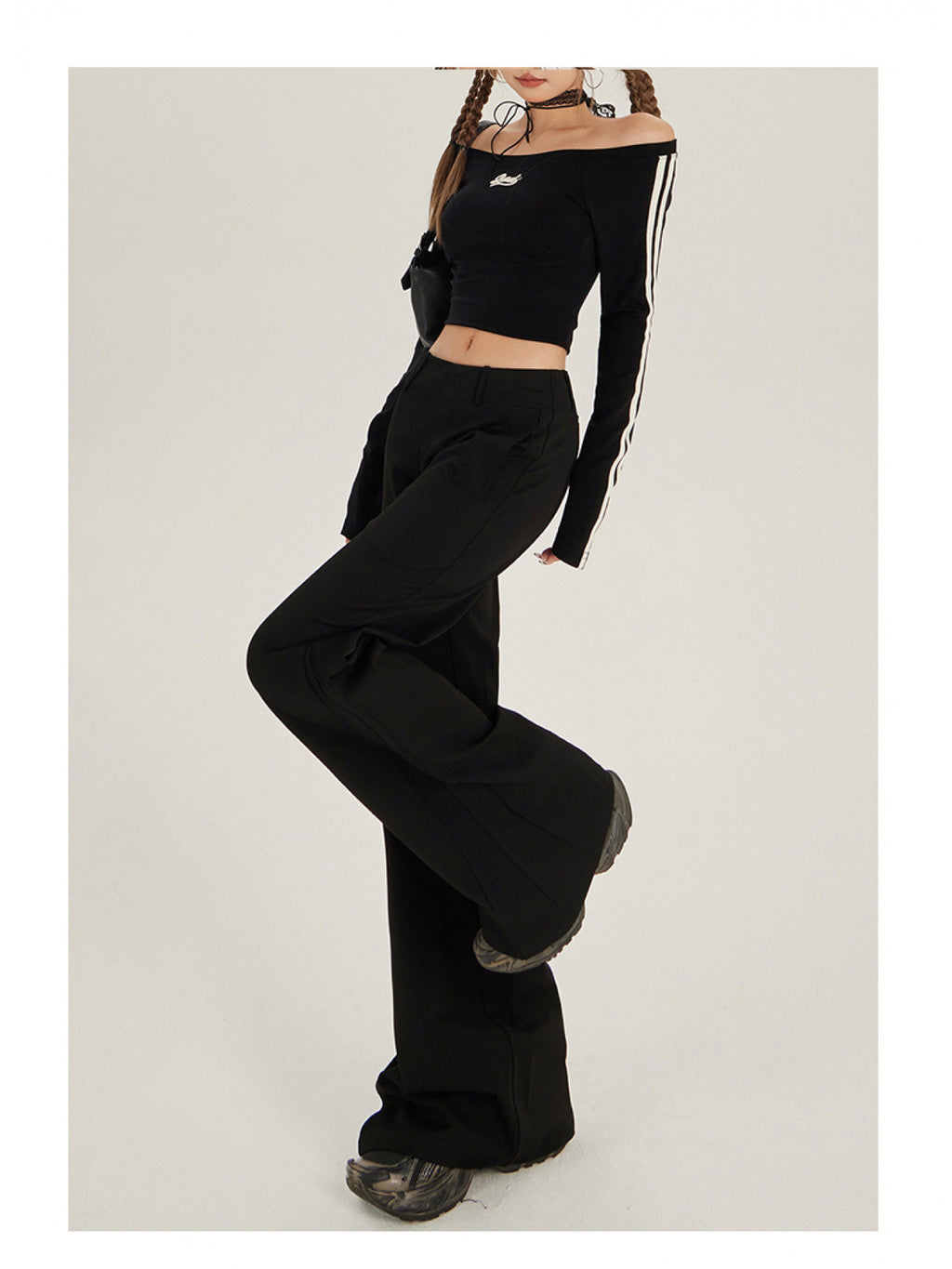 Retro Low-Rise Wide-Leg Flared Trousers | Casual Solid Color, All-Season