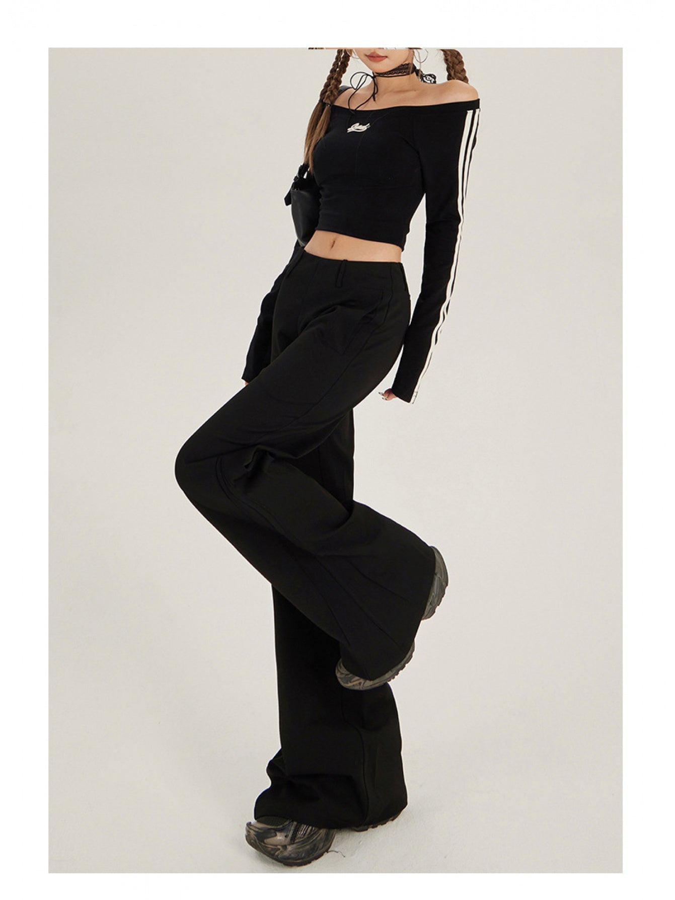 Retro Low-Rise Wide-Leg Flared Trousers | Casual Solid Color, All-Season