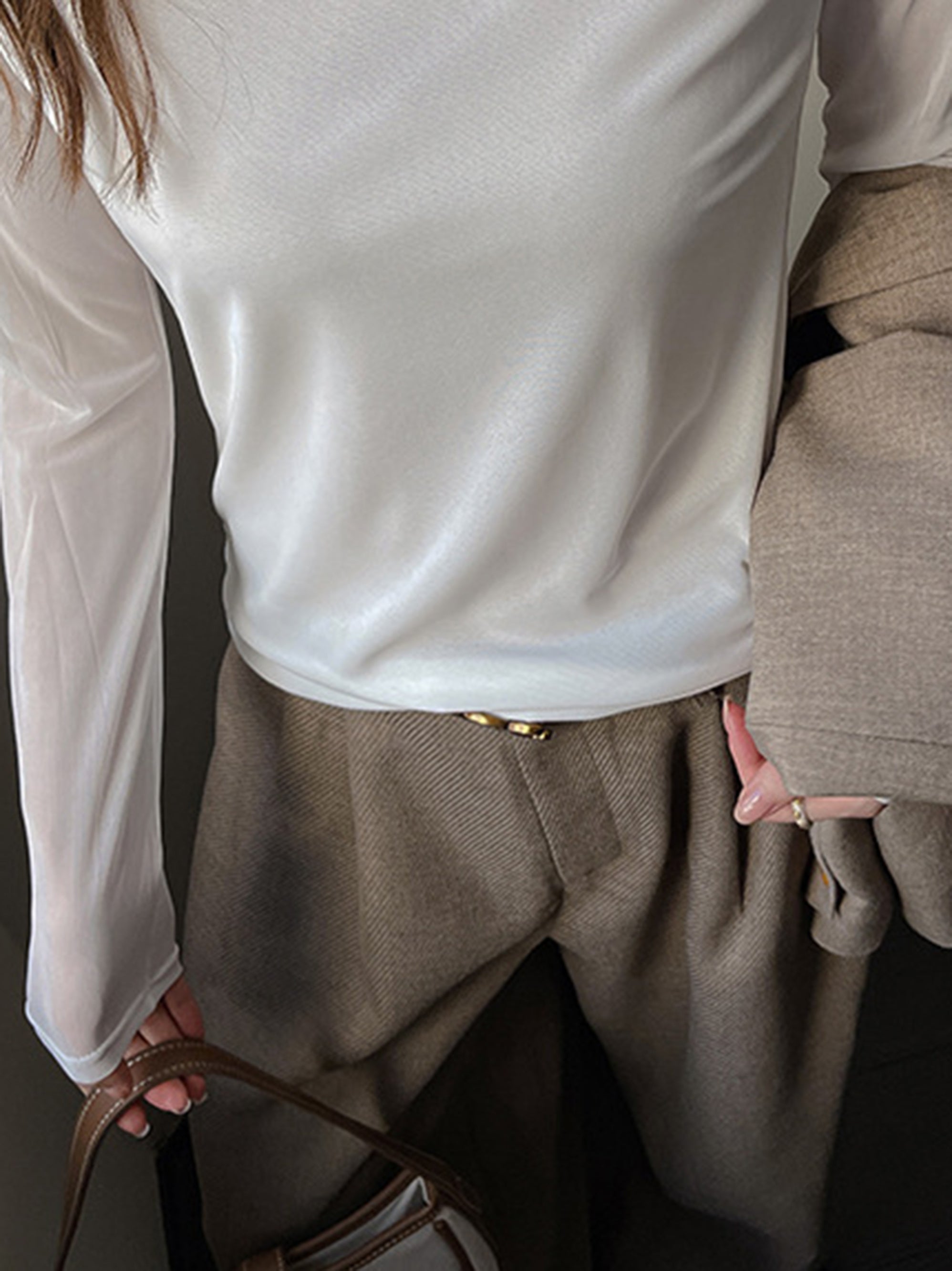 Mesh Patchwork Long-Sleeved Base Shirt | Women'S Autumn and Winter Semi-Turtleneck Fashion High-End Inner Top with Contrast Mesh Details