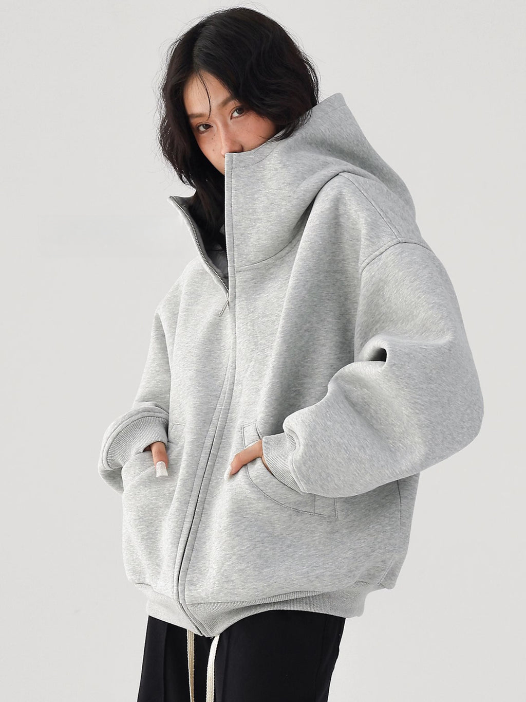 Women'S Heavyweight Hooded Cardigan Sweater Jacket - Full-Zip Winter Coat with Full-Length Zipper, Thickened Warm Insulation, Casual Elegant Outerwear for Fall & Winter