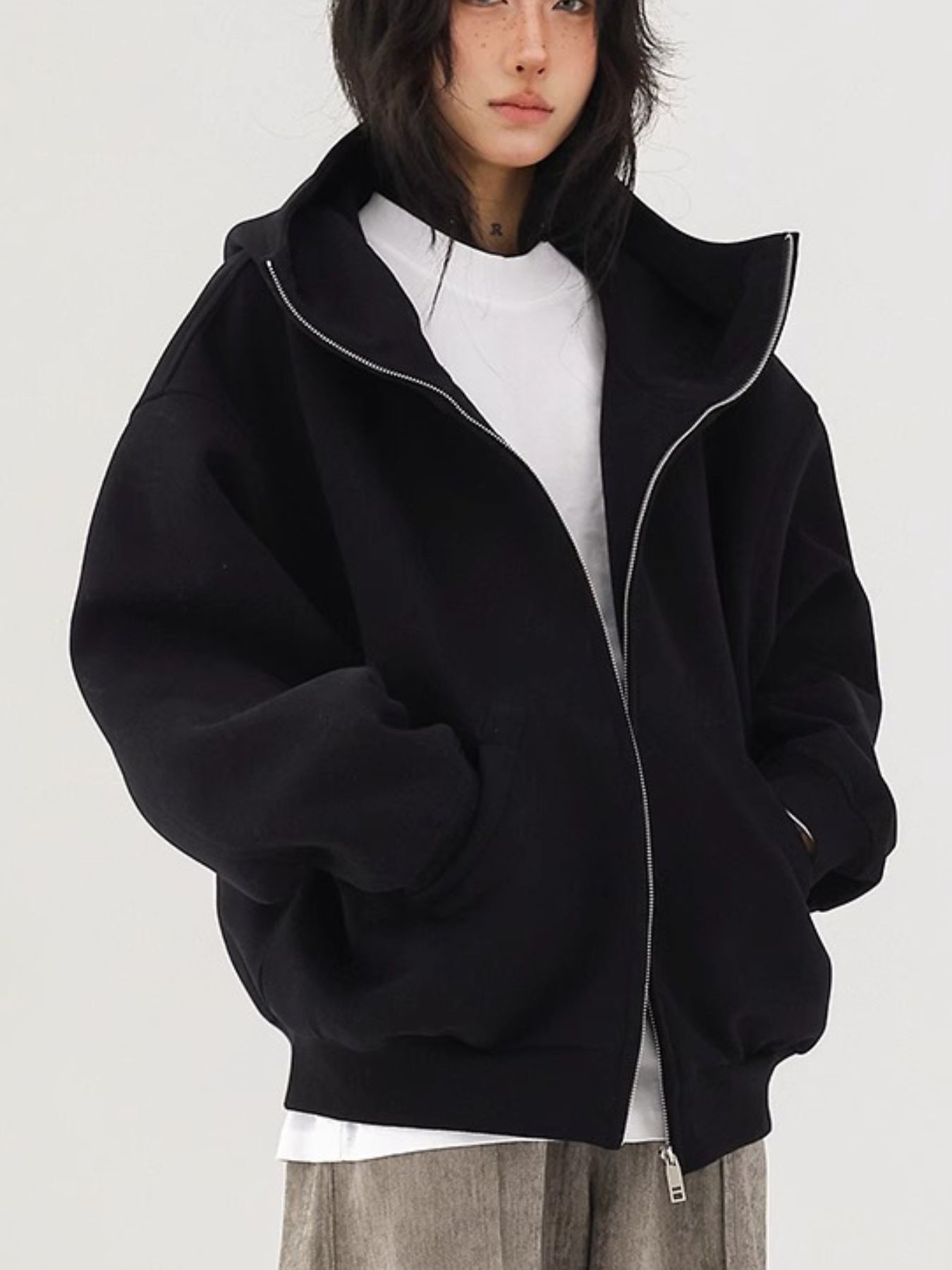 Women'S Heavyweight Hooded Cardigan Sweater Jacket - Full-Zip Winter Coat with Full-Length Zipper, Thickened Warm Insulation, Casual Elegant Outerwear for Fall & Winter