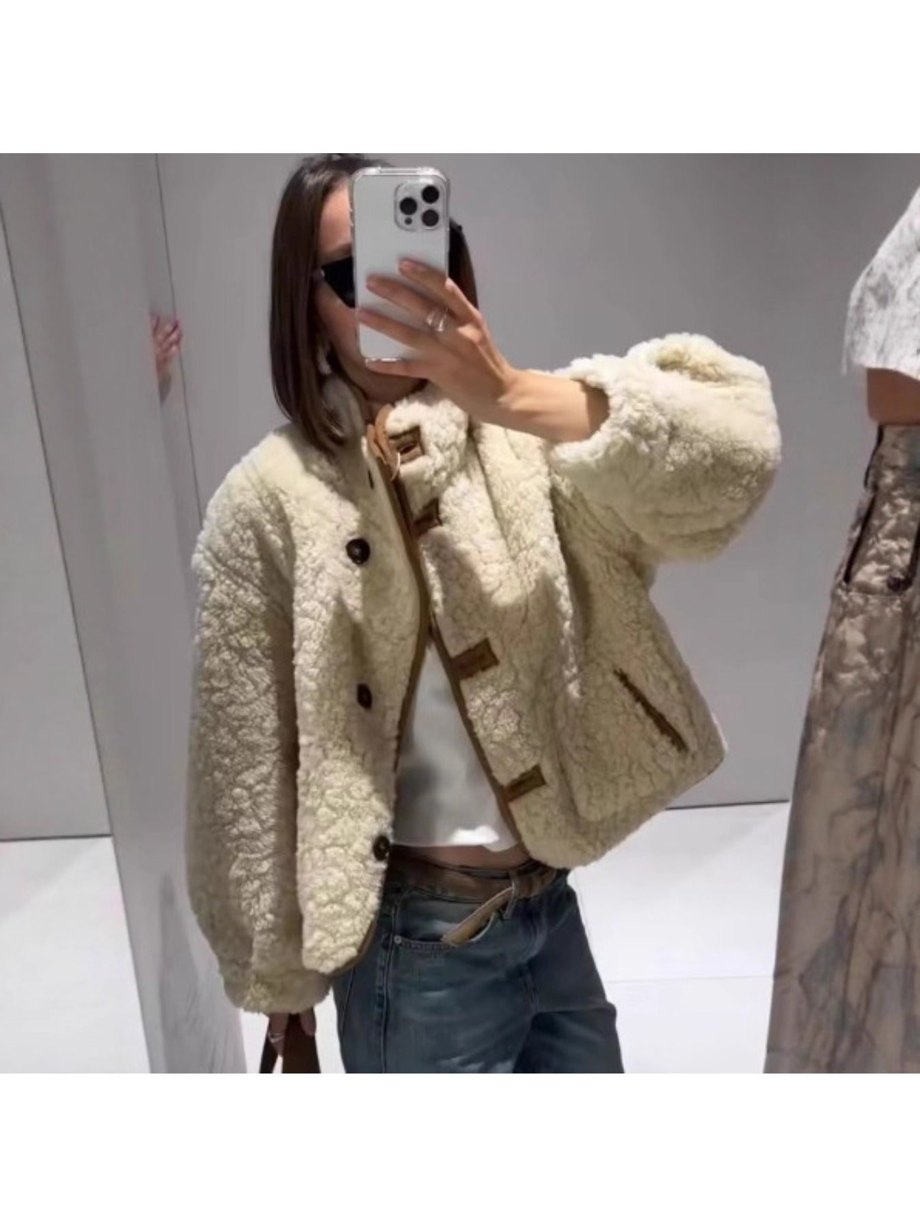 Women's Reversible Short Plush Jacket - Two-Way Wear Coat with Round Neck, Short Length & - Versatile Outerwear | Machine Washable Plush Coat