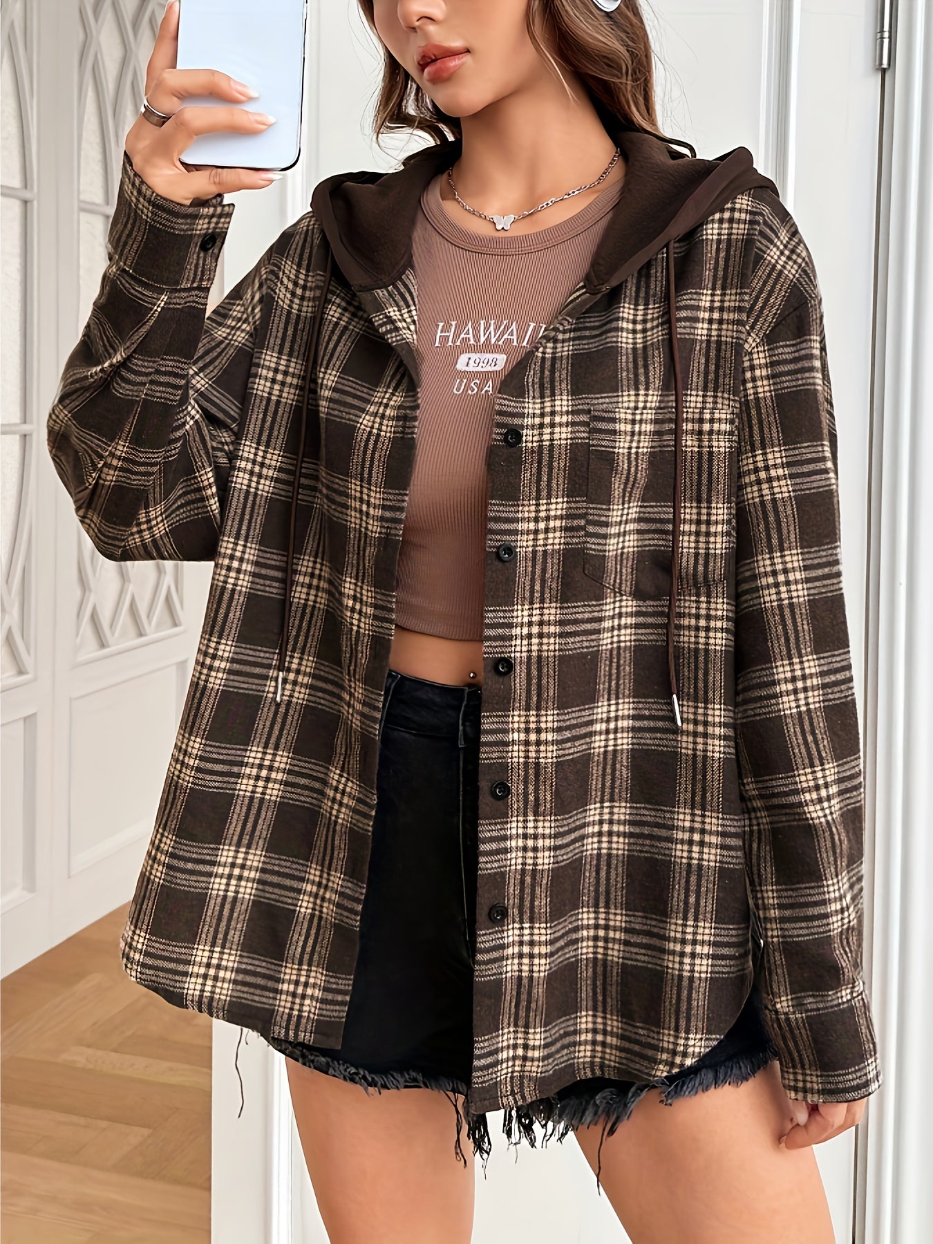 Women's Autumn Coats, Casual Hooded Shirt Coats, Women's Coats, Autumn Coats, Plaid Shirts