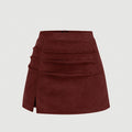 Women's Autumn\Winter New Vintage Italian Fashion Casual Deer Velvet Pleated Skirt, Solid Wine Red Pleated Midi Skirt