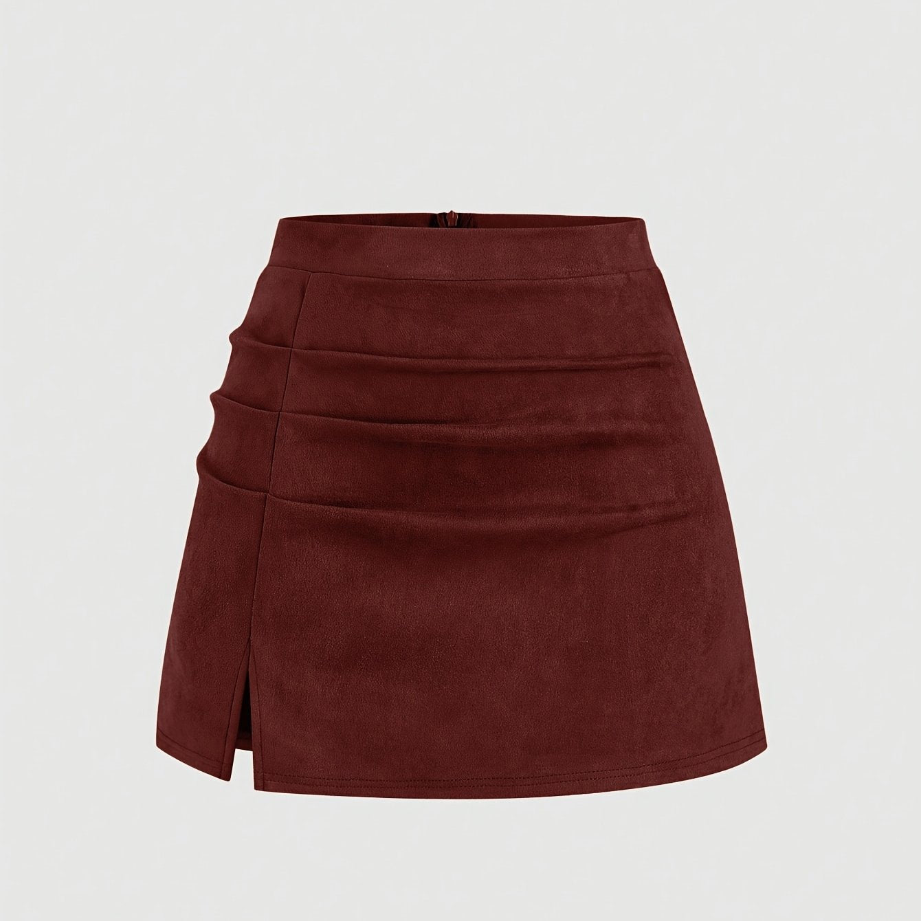 Women's Autumn\Winter New Vintage Italian Fashion Casual Deer Velvet Pleated Skirt, Solid Wine Red Pleated Midi Skirt