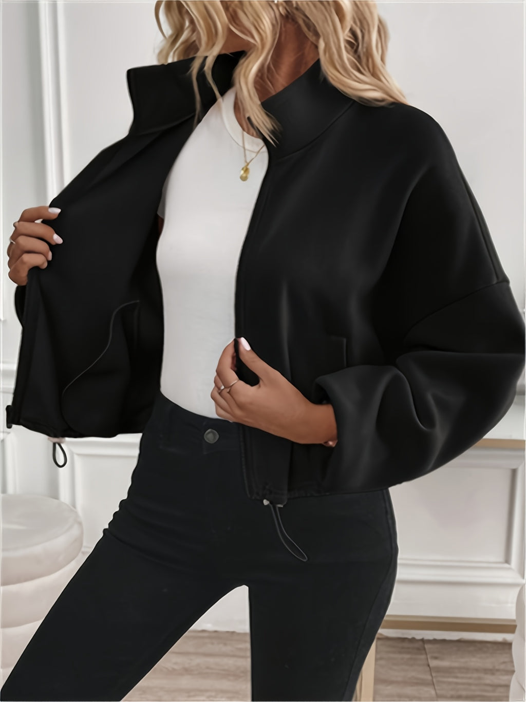 Women'S Casual Jacket with Long Sleeves, Featuring a Zipper And Drawstring, Stylish Attire for The Fall And Winter Seasons
