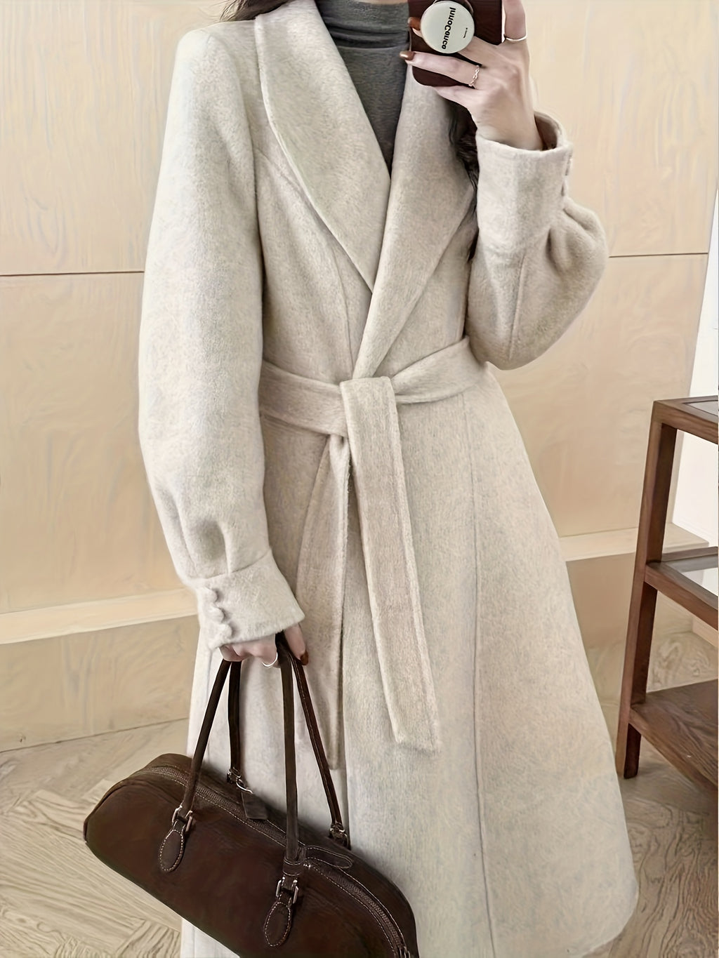 Women's Wool Coat, Elegant Solid Color, Button Details, Versatile Commuter Style, Autumn-Winter, Ideal Gift for Women and Christmas