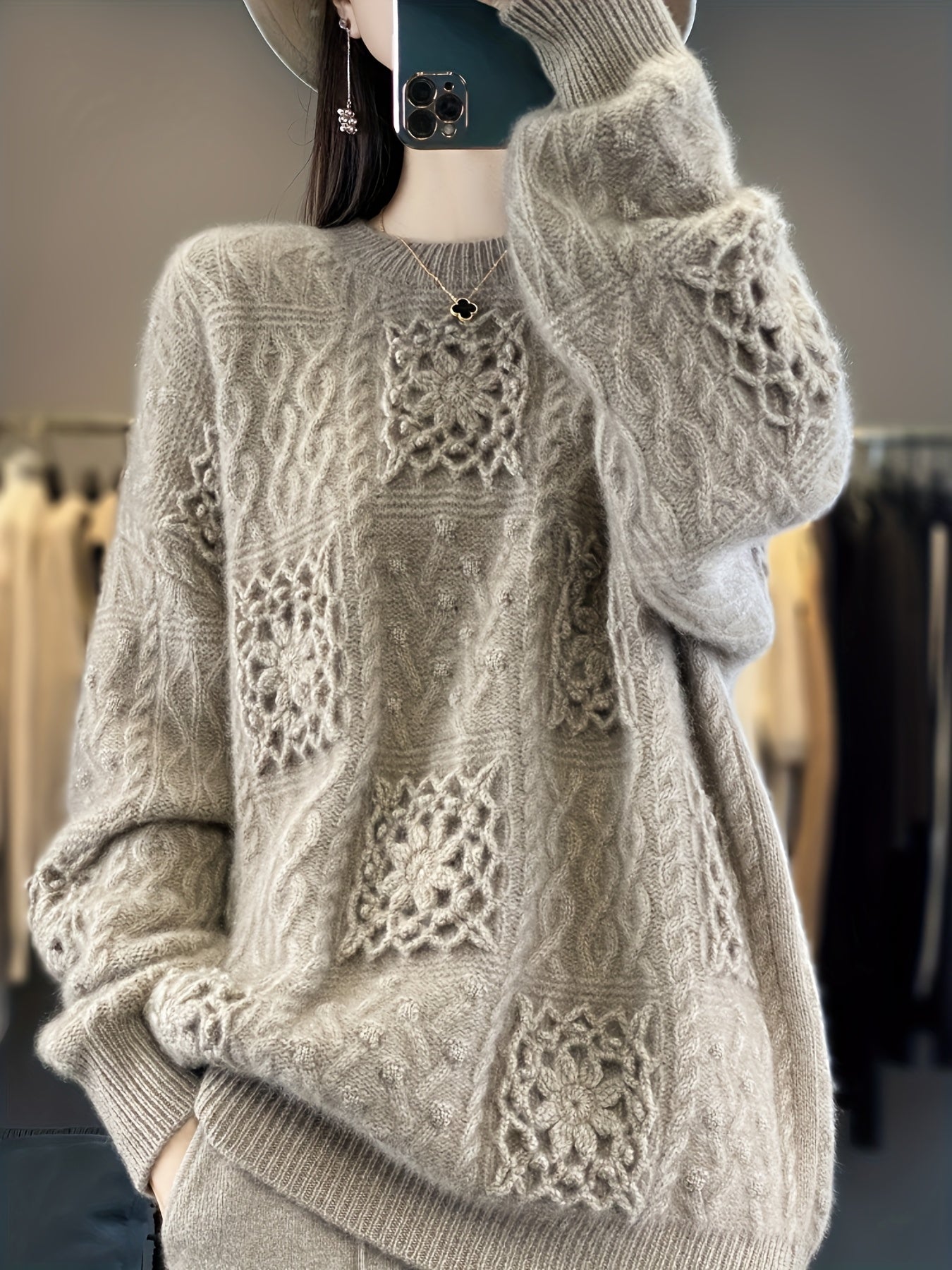Hand-Wool Sweater 2025 Autumn\Winter New Arrival - Heavyweight Hand- Wool Sweater, Loose-Fit Warm Base Layer Sweater