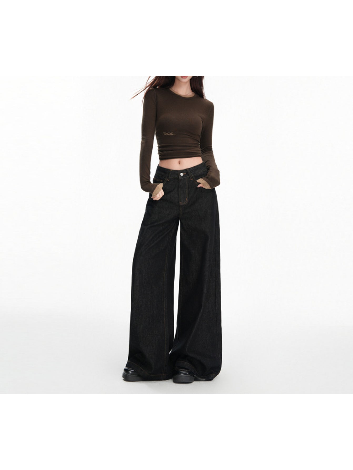 High-waisted, Lazy,, Straight-leg, Loose, Wide-leg Jeans