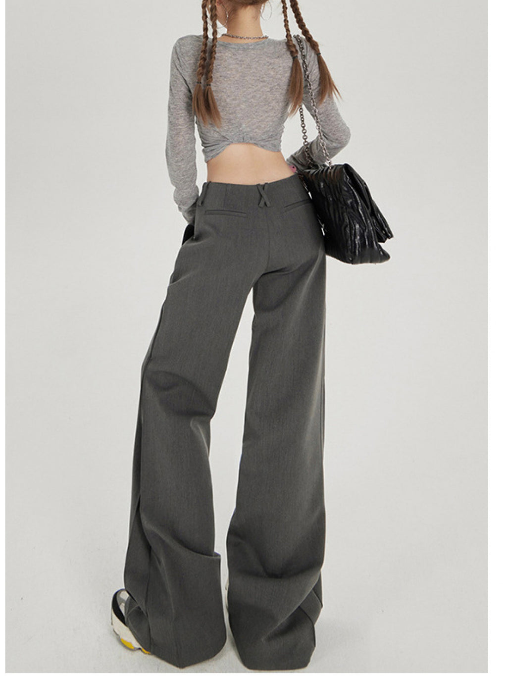 Retro Low-Rise Wide-Leg Flared Trousers | Casual Solid Color, All-Season
