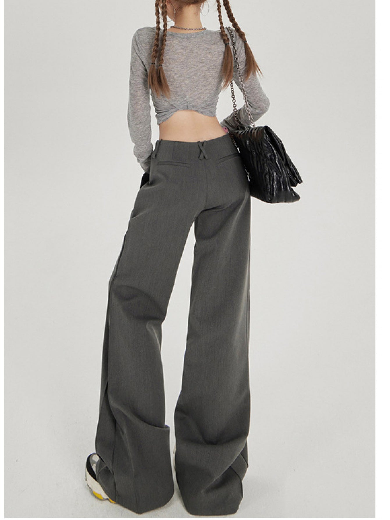 Retro Low-Rise Wide-Leg Flared Trousers | Casual Solid Color, All-Season