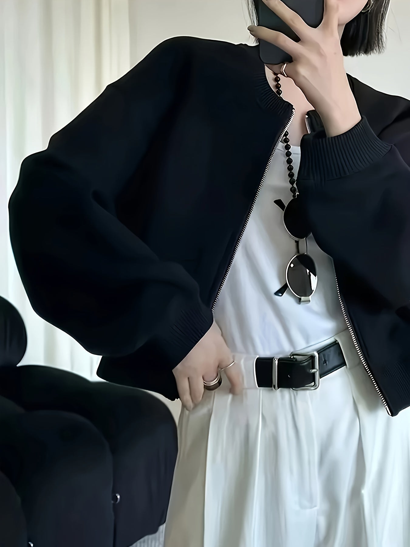 Black Women'S Fleece Zip-Up Hoodie Jacket with a Small Stand Collar, Suitable for Autumn And Winter, Perfect for Casual