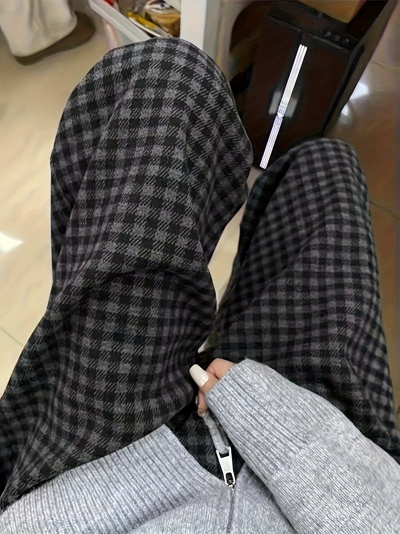 Women's Long Pants, New Spring\Autumn Plaid Loose Pants with Elastic Waistband and Drawstring Design, Casual Fashion Trendy Straight-Leg Pants