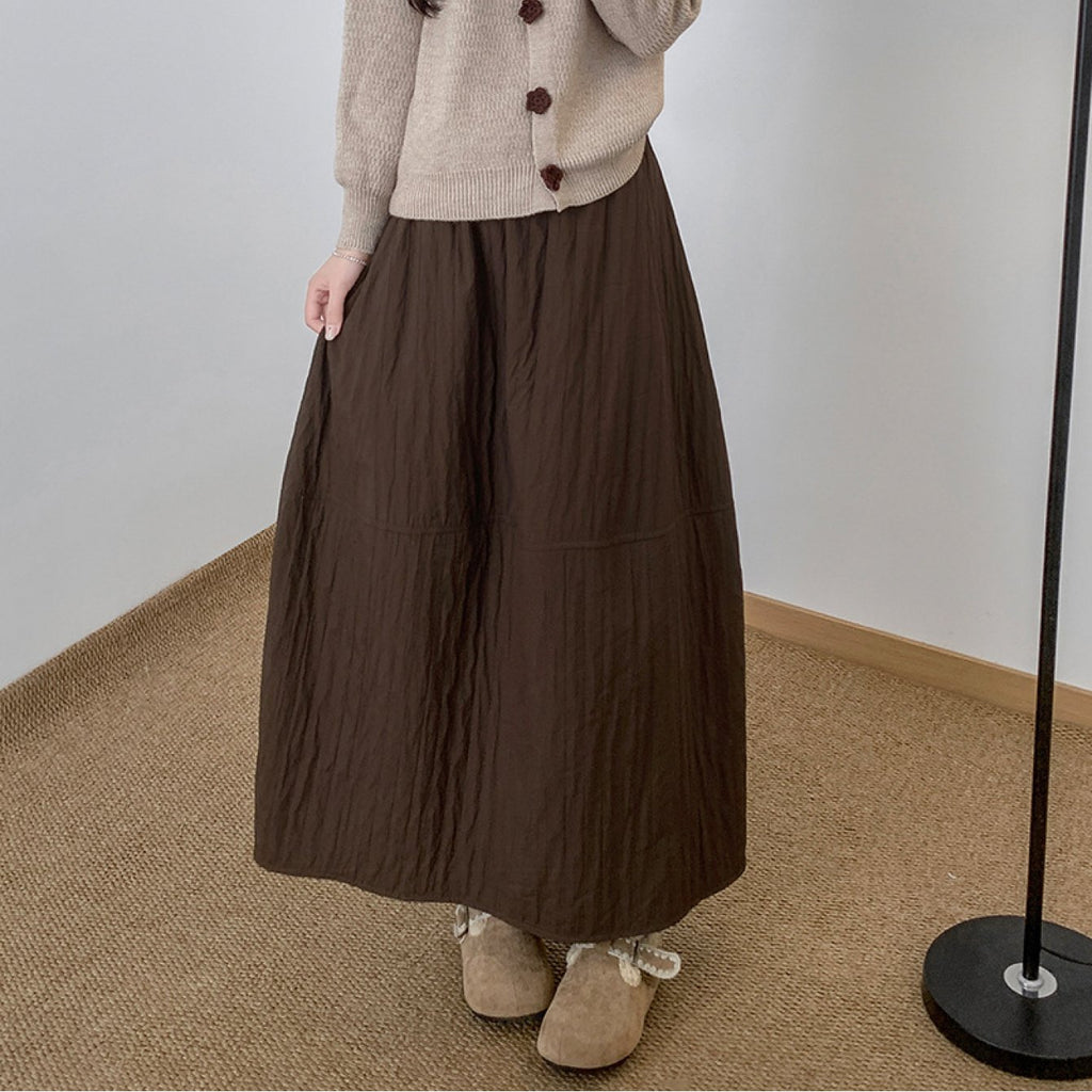 Japanese Retro Textured Three-Dimensional Flower Bud Skirt | Suitable for Weight Below 165.35LB, Women Autumn Winter Quilted Warm Half-Length A-Line Umbrella Skirt with Fake Pockets