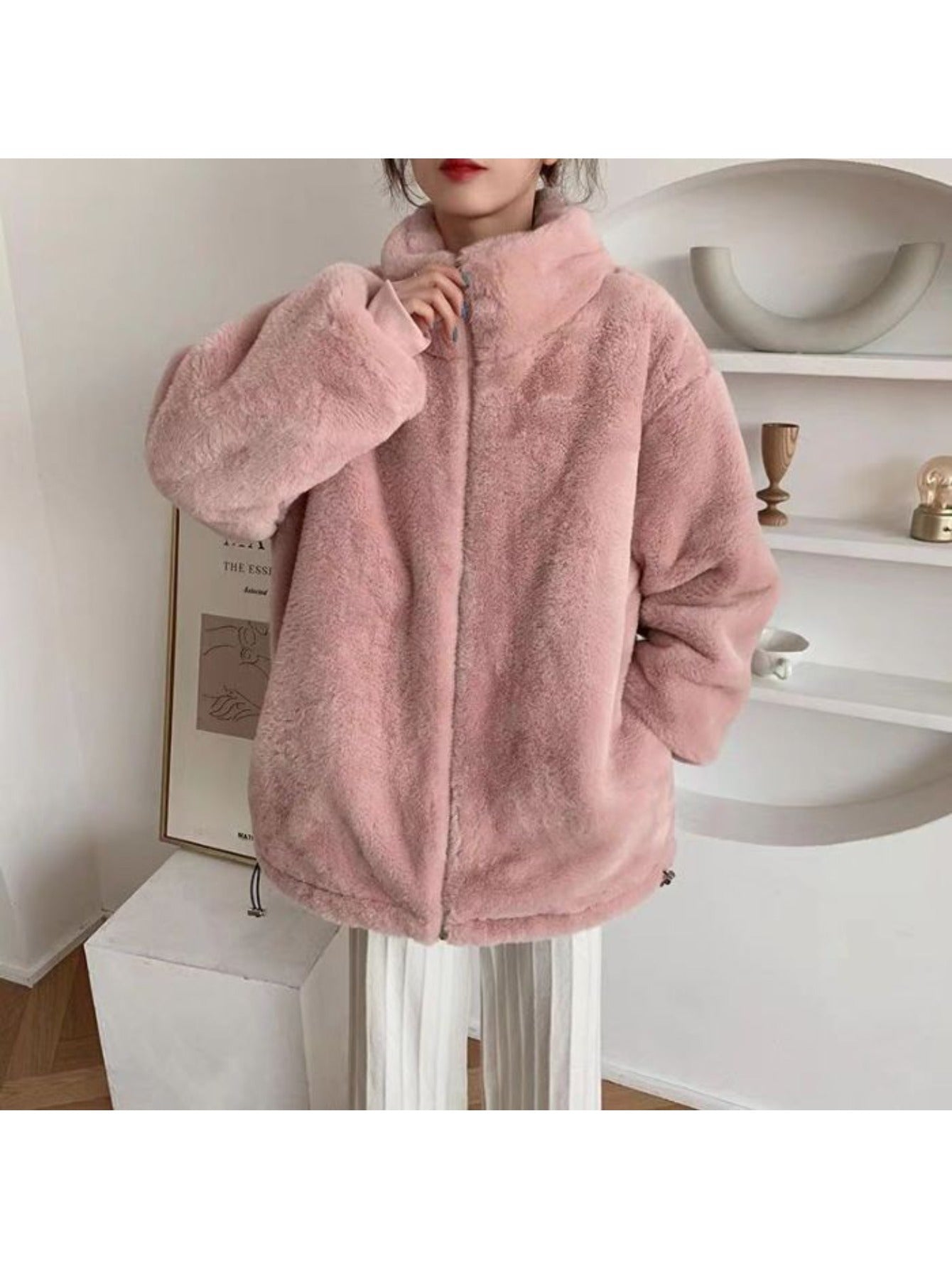 2025 Hot-selling American-style Imitation Lamb Fleece Lined Thickened Coat for Women, Loose -padded Jacket, Plush -padded Coat, Fleece Sweatshirt Jacket