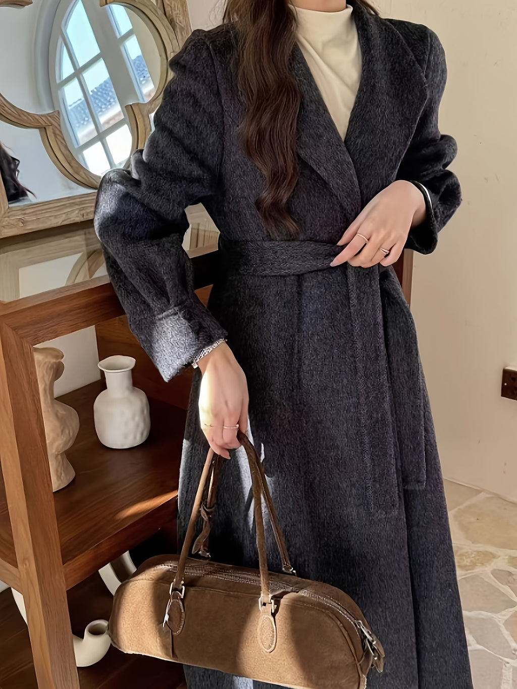 Women's Wool Coat, Elegant Solid Color, Button Details, Versatile Commuter Style, Autumn-Winter, Ideal Gift for Women and Christmas