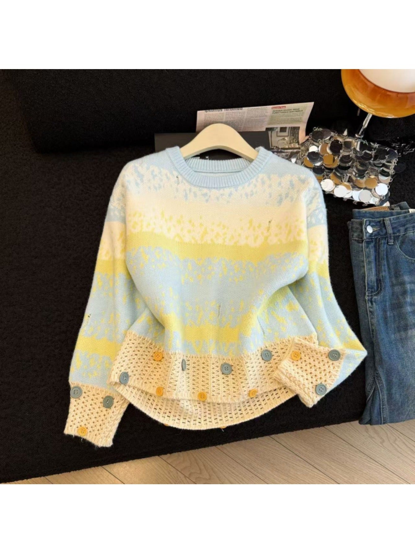 New Fresh and Dopamine 2026 Autumn and Winter New Style Hooded Loose Thickened Sweater Coat with Printed Design | Casual Style, High Neck, Plaid Pattern, Contrast Binding Details