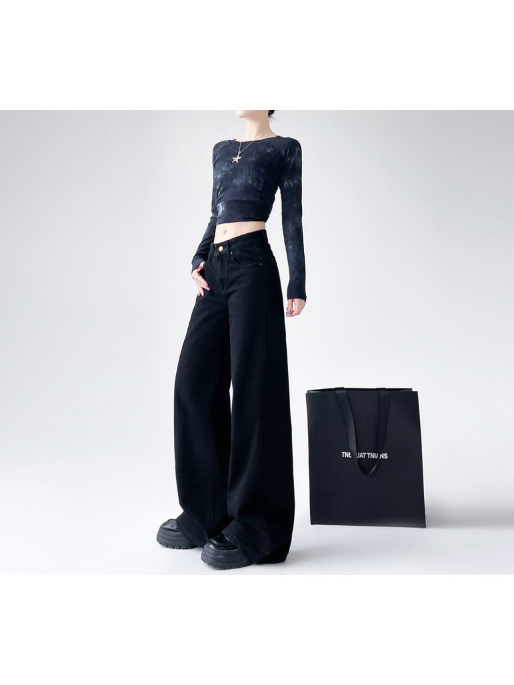 Loose High-waisted Draped Lazy Straight-leg Jeans for Women