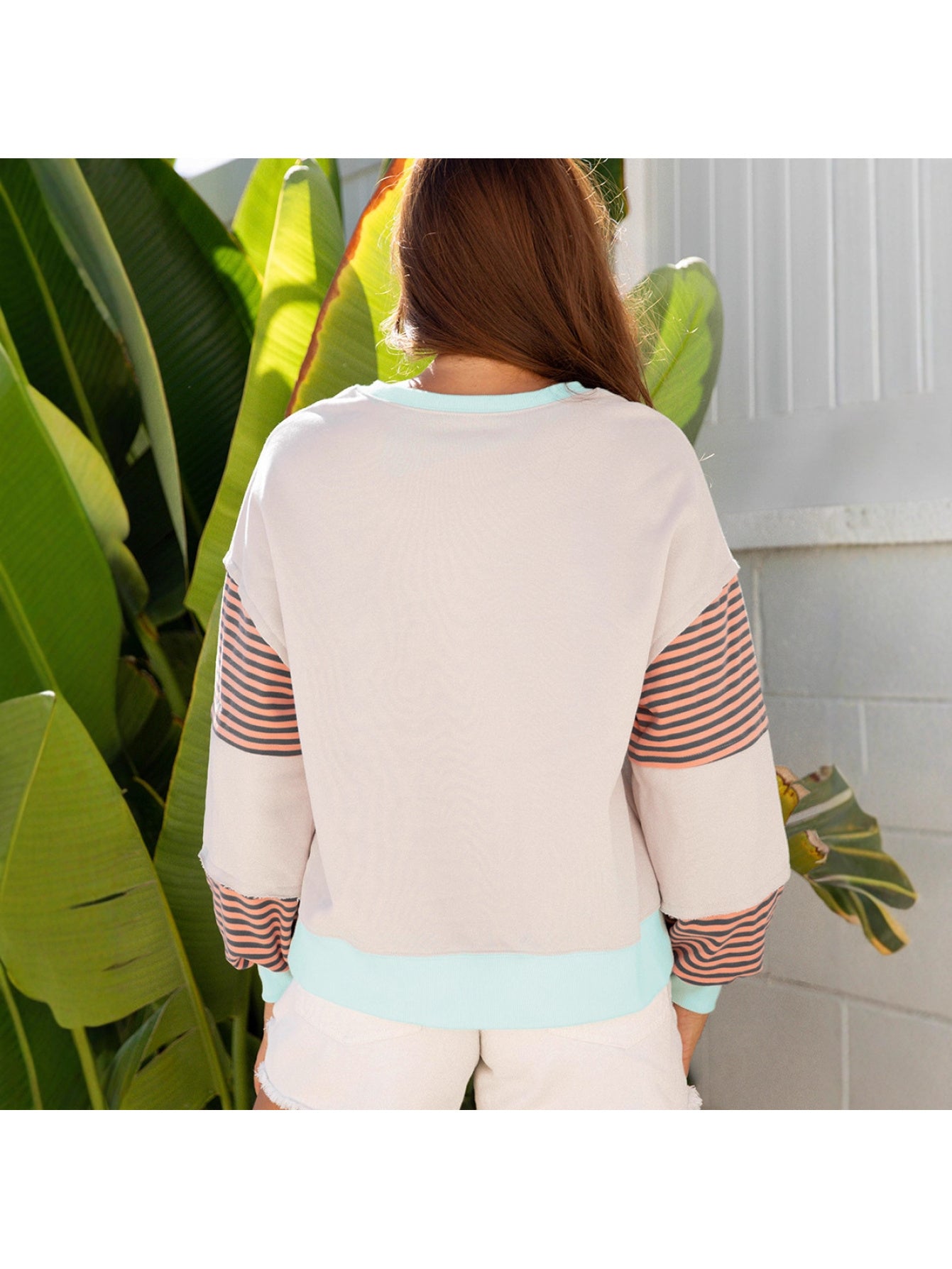 Casual, loose-fitting, versatile long-sleeved top, new striped round neck sweatshirt women.