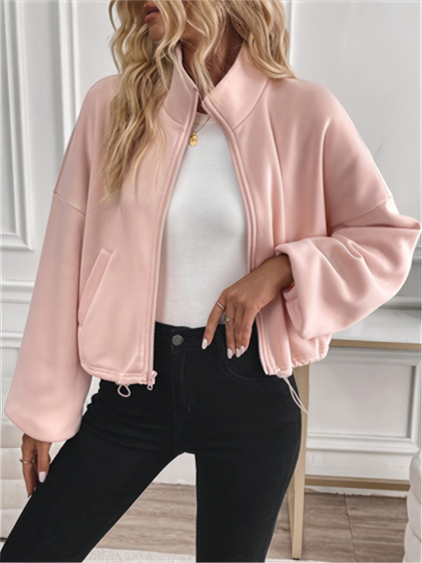 Women'S Casual Jacket with Long Sleeves, Featuring a Zipper And Drawstring, Stylish Attire for The Fall And Winter Seasons