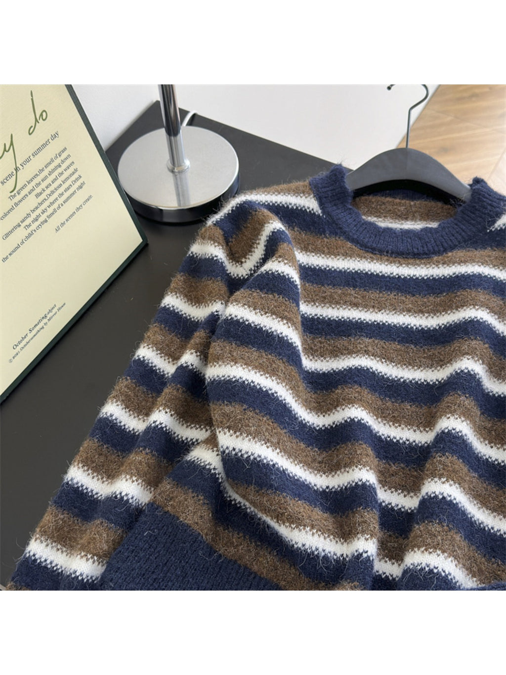 Autumn and Winter Women'S Simple and Versatile Striped Crew Neck Pullover Long-sleeve Sweater | Casual Style, Solid Color Pattern